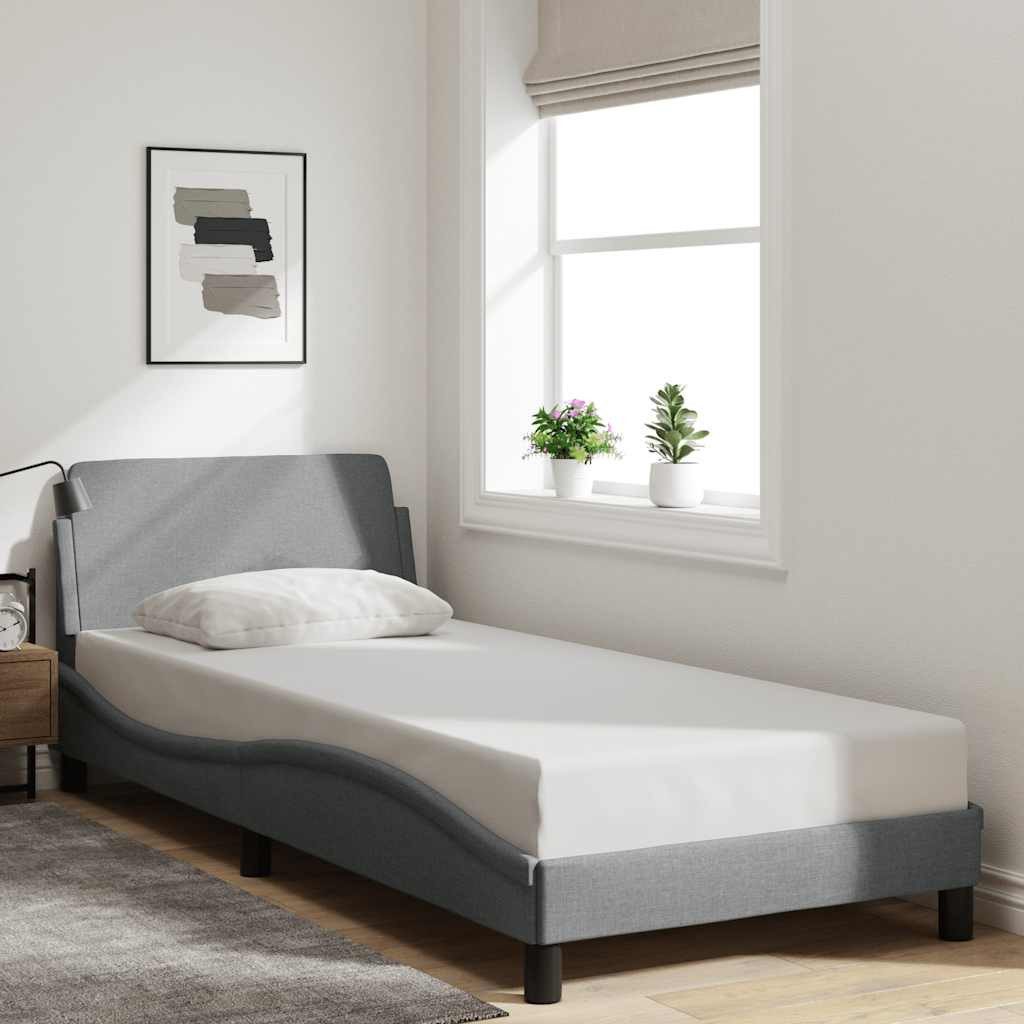 furnicato Bettgestell Dover Hellgrau 218x85x74,5 cm Stoff, Metall, Massivholz (1-tlg), Schlafmöbel mit Kopfteil für Lese- und TV-Unterstützung, robuste Beine