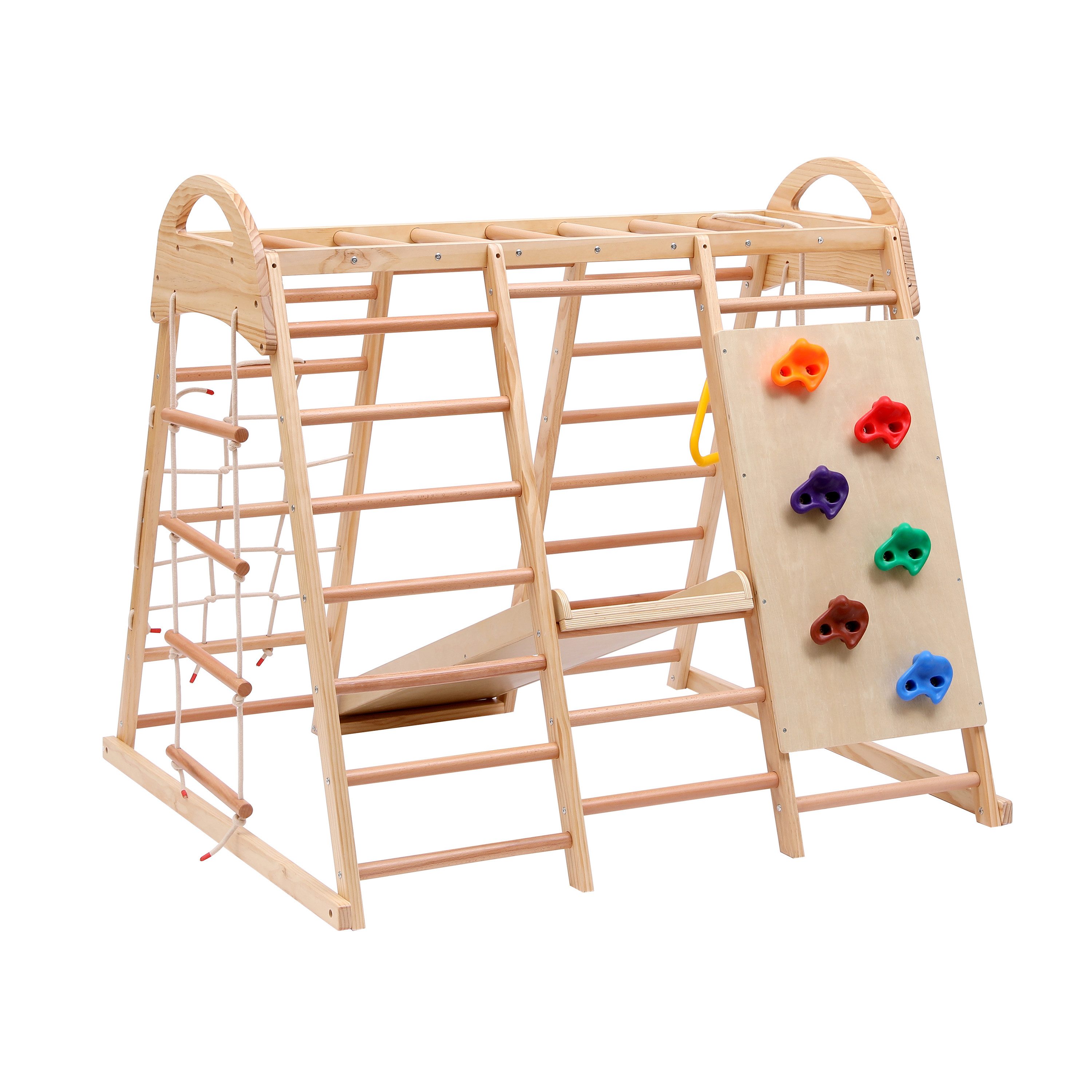Rolipo Klettergerüst 7-in-1 Multifunktions, aus Holz mit Rutsche & Schaukel, Indoor Spielplatz, Geschenke für Kinder 3–8 Jahre