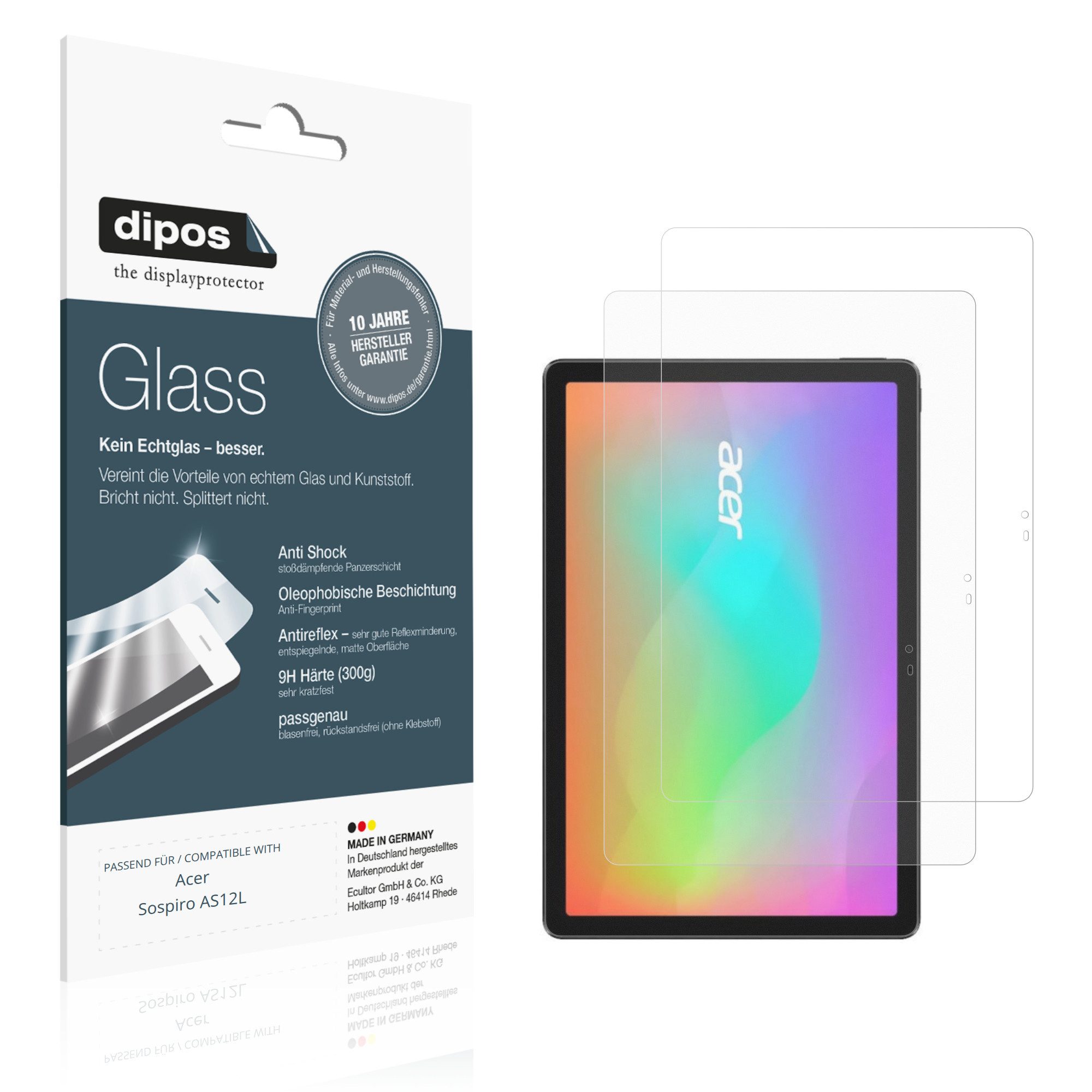 dipos Displayschutzfolie Schutzfolie für Acer Sospiro AS12L, 2 Stück, Displayschutz Schutz Folie Made in Germany