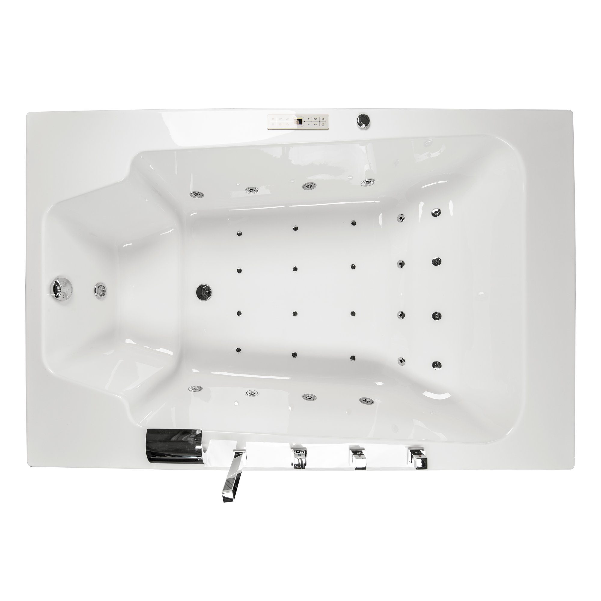 Basera® Whirlpool-Badewanne CLASSIC Indoor Whirlpool Badewanne XXL Milos 190 x 120 cm für 2 Pers., (Komplett-Set), mit 28 Massagedüsen, Wasserfall, LED, Touchpanel, Bluetooth und Radio