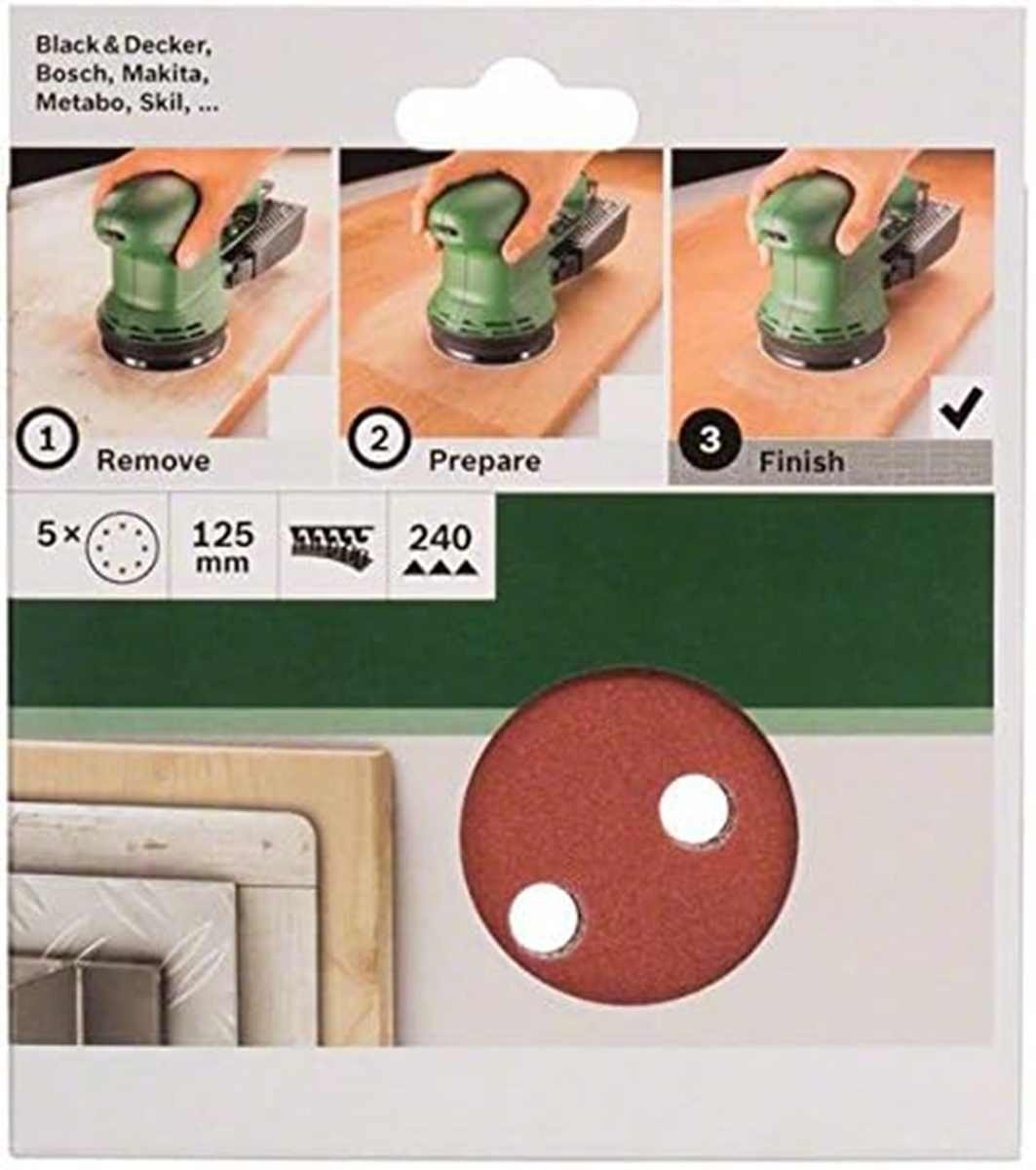 BOSCH Schleifpapier 5 tlg. Schleifblatt Set Ø 125 mm, K 240 Zubehör Exzenterschleifer