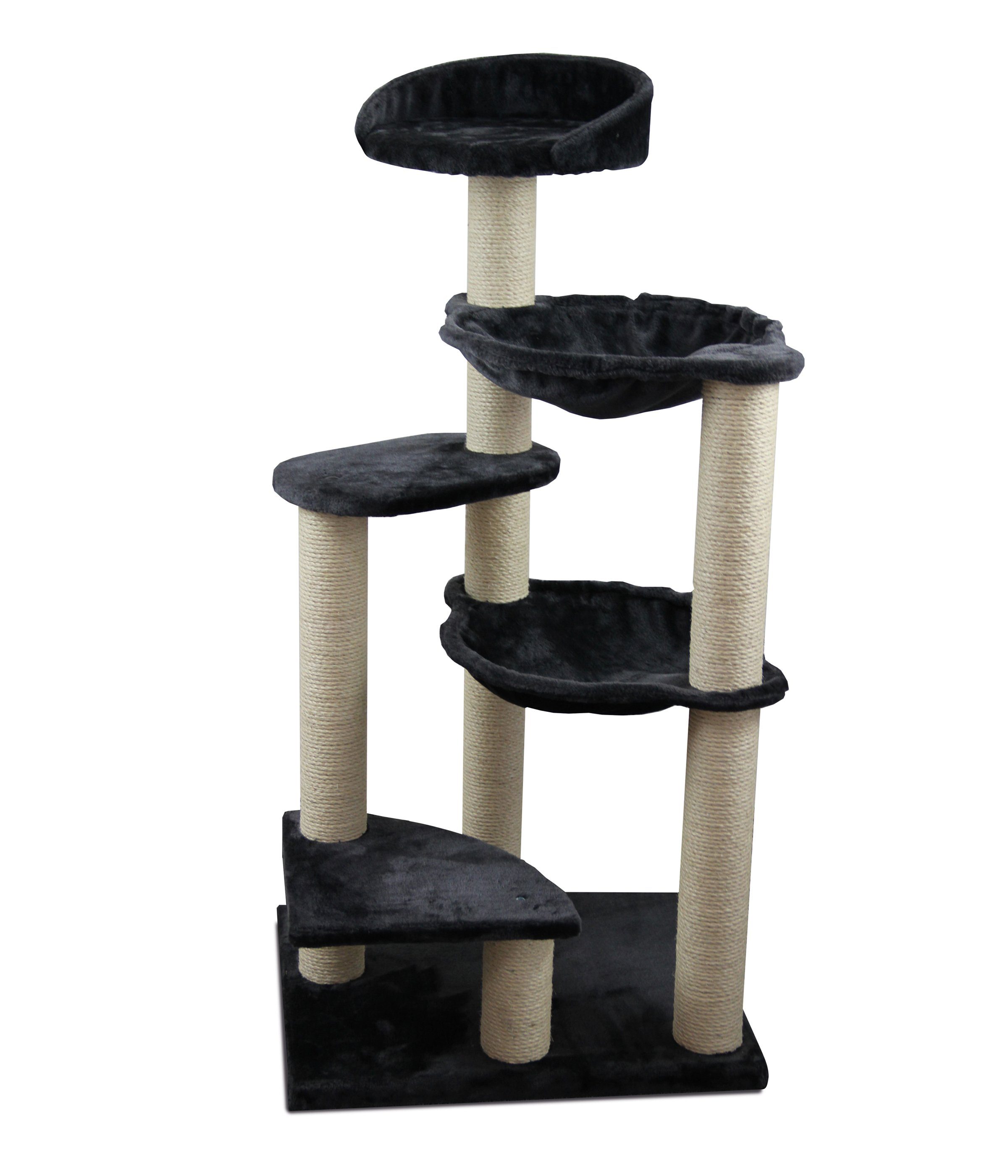Dehner Kratzbaum Simba, 120 x 48 x 60 cm, Sisal/Plüsch, stabiler Spielbaum mit drei Liegeflächen und robusten Sisalsäulen