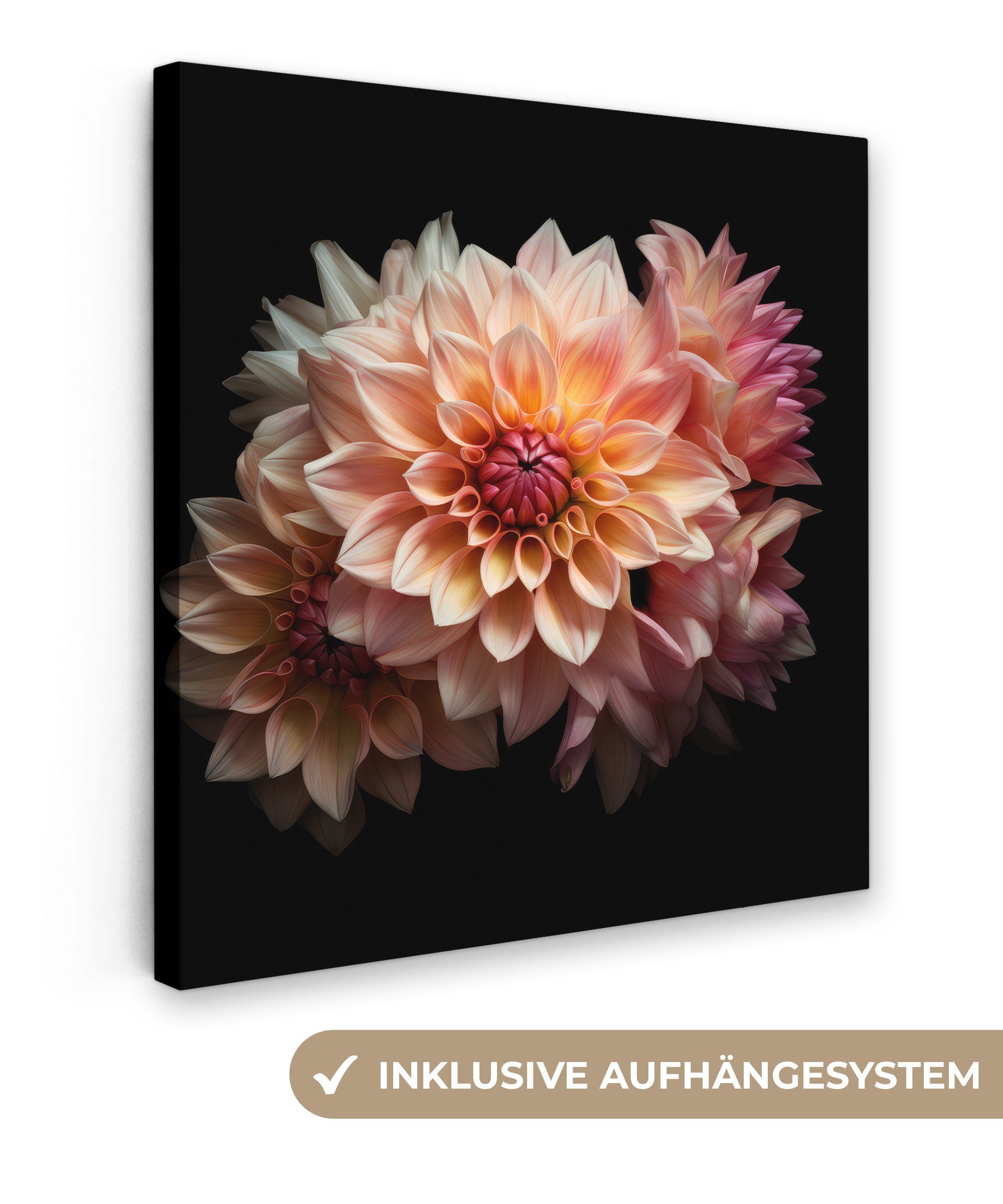OneMillionCanvasses® Leinwandbild Dahlie - Blumen - Rosa - Schwarz - Botanisch, (1 St), Leinwand Bilder für Wohnzimmer Schlafzimmer, 20x20 cm