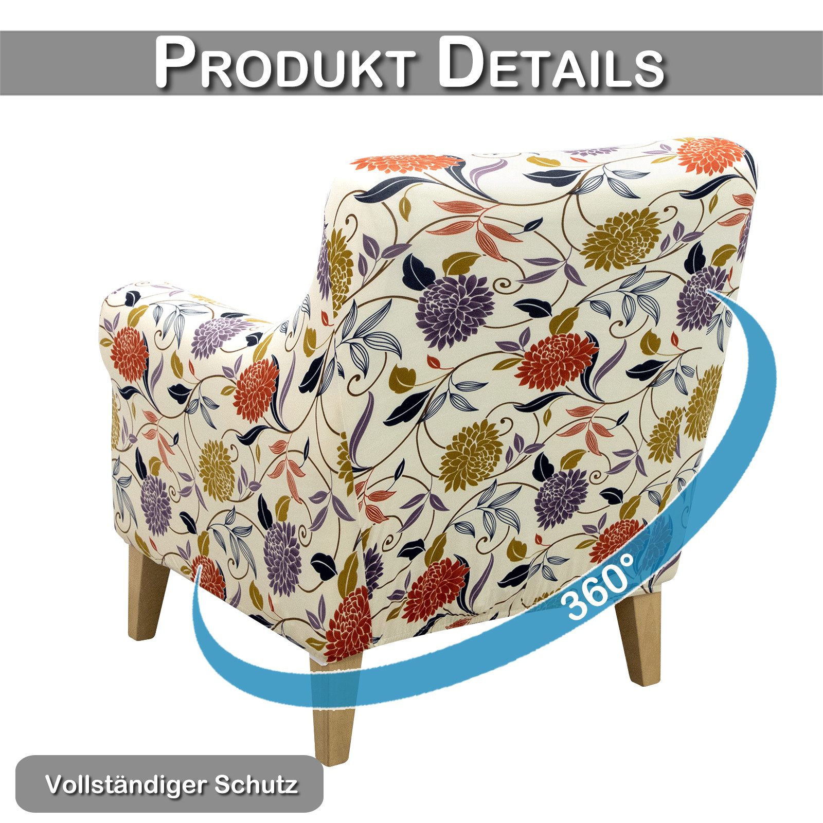 Rosnek Sofahusse Sofabezug 1 Sitzer Sesselhusse Sofaüberzug Elastisch Universal, Rutschfest Gummiband Spandex Blume-Blatt-Muster Beige