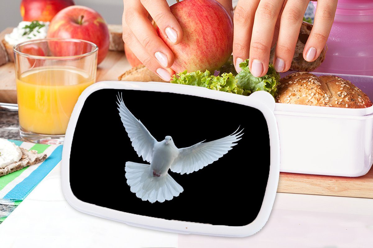 und Brotbox für Vogel Kunststoff, Kinder Weiß MuchoWow Mädchen Lunchbox (2-tlg), Jungs - - Erwachsene, Porträt, Schwarz Brotdose, - - und Taube für
