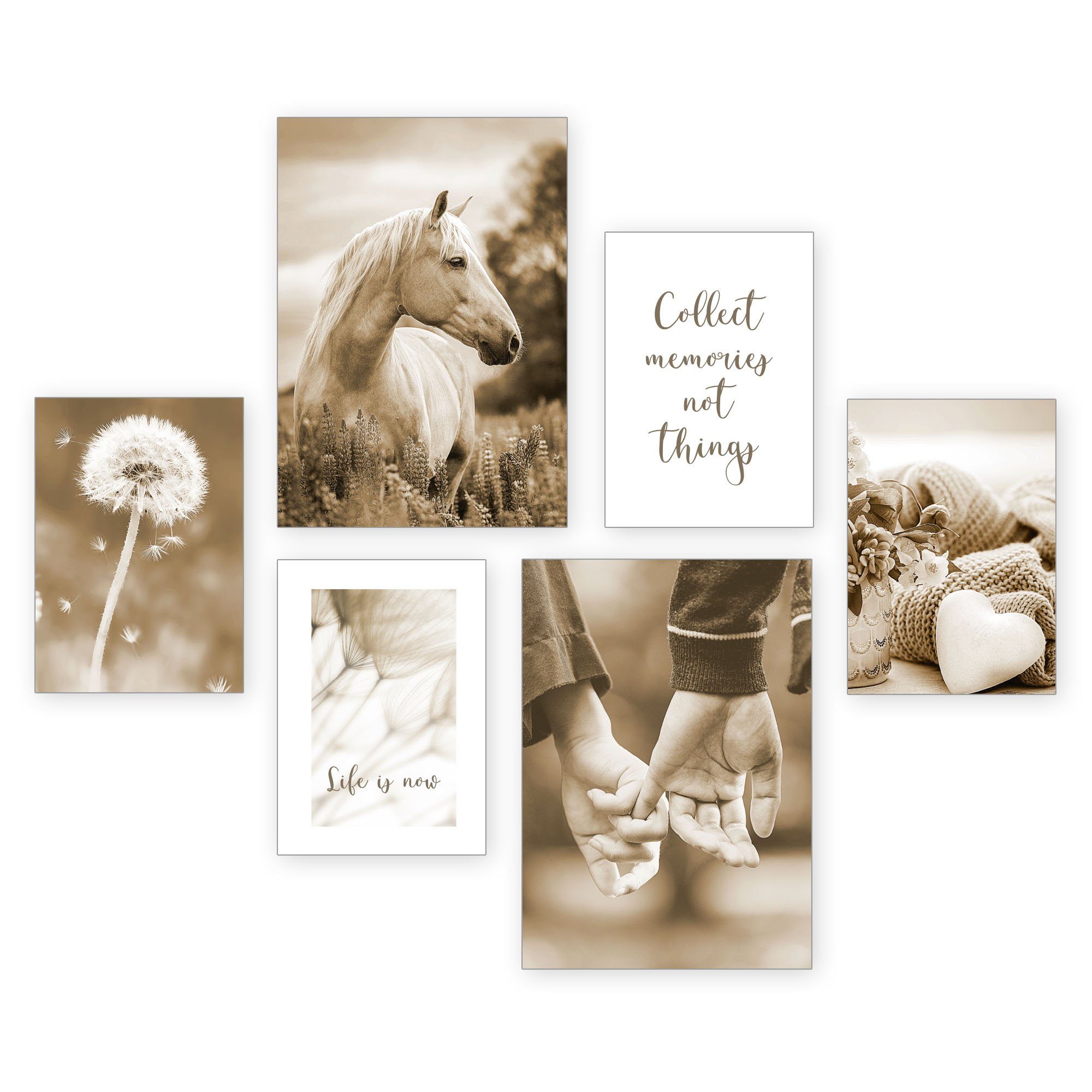 Kreative Feder Poster, Sepia, Liebe, Herz, Pferd, Tier, Pusteblume