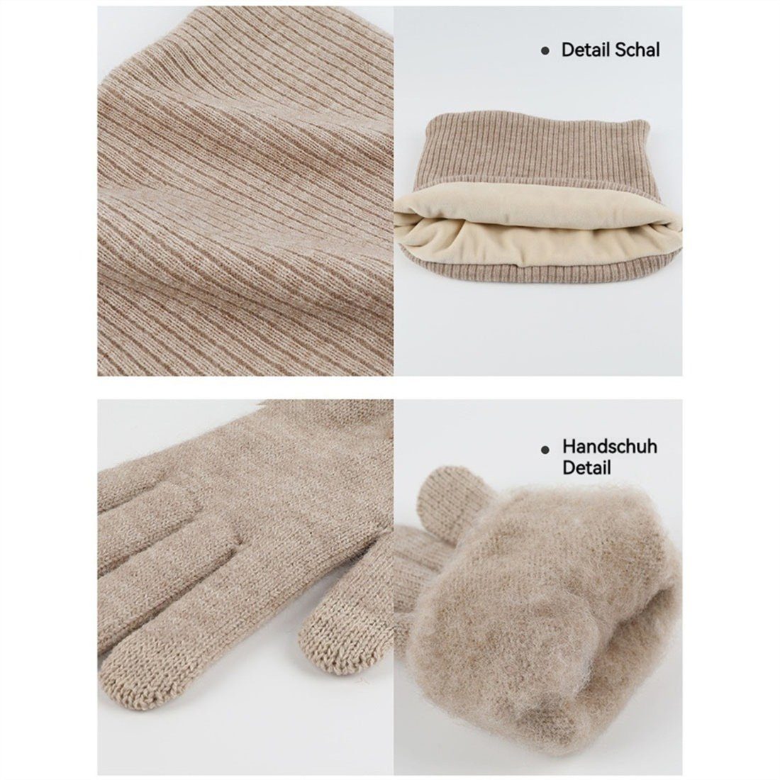Grau Strickmütze + 3 Piece Handschuhe Warmth Schal Unisex Set, Winter Strickmütze + DÖRÖY