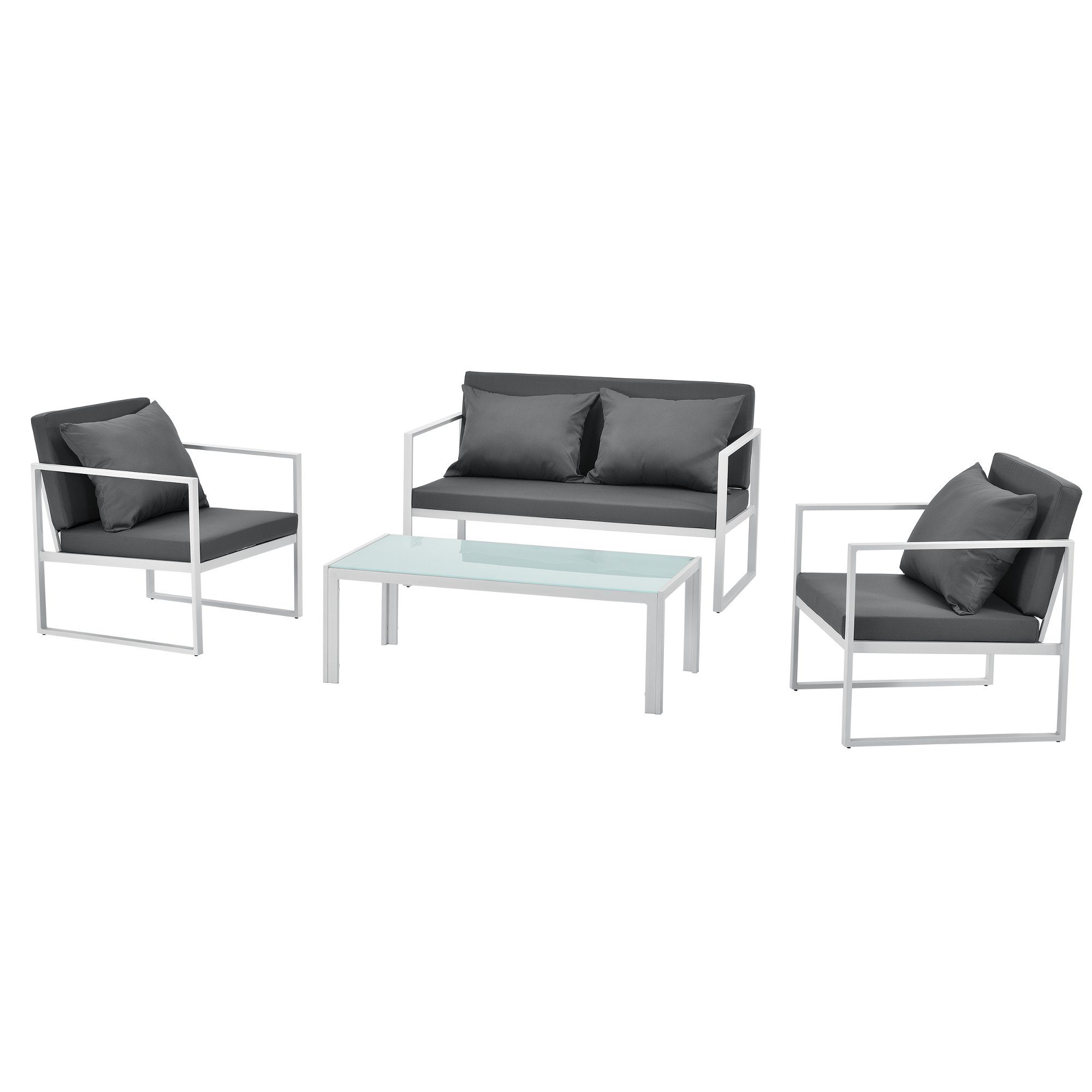 casa.pro Gartenlounge-Set, (4-tlg), »Lerum« Sitzgruppe Eisen Sitzbank Couchtisch 2x Stuhl Weiß