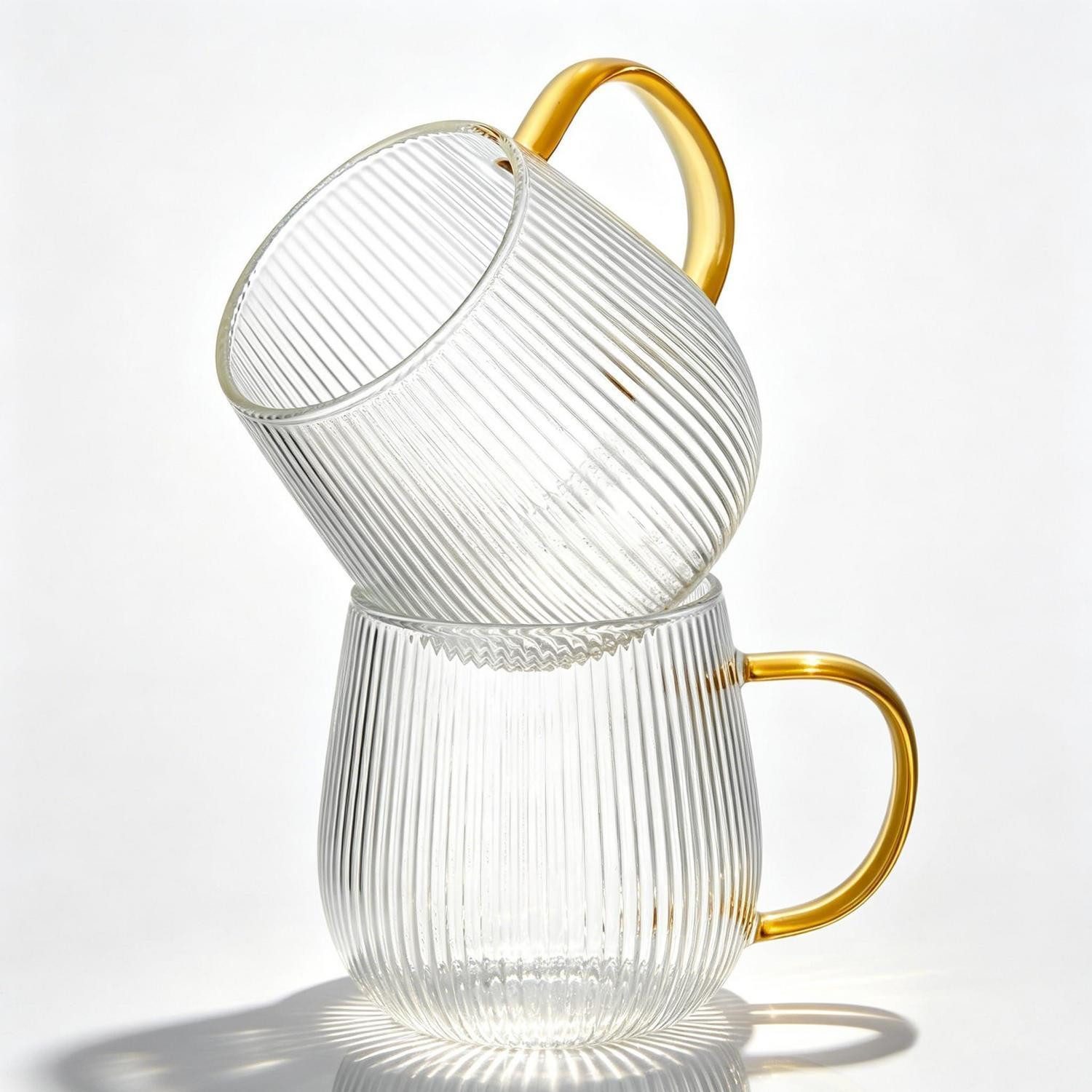 LuxusKollektion Kaffeeservice Kaffeegläser Set 2er 370ml mit Henkel spülmaschinenfest