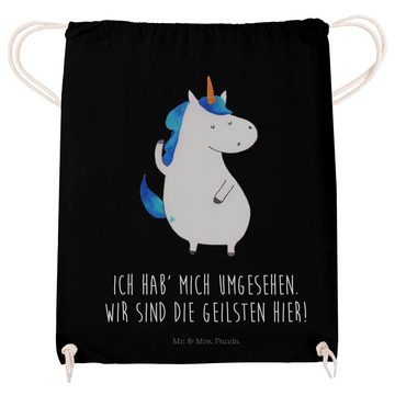 Mr. & Mrs. Panda Sporttasche Einhorn Mann - Schwarz - Geschenk, Einhorn Deko, Einhörner, Turnbeute (1-tlg), Weiche Kordel