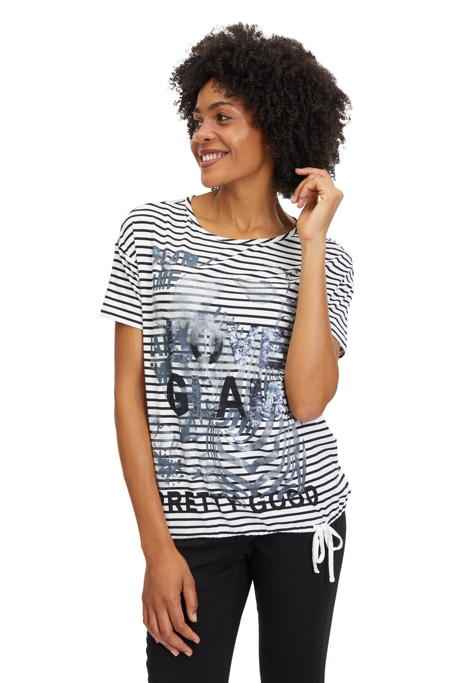 Betty Barclay T-Shirt mit Tunnelzug (1-tlg) Pailletten, Ärmel: Halbarm,  Überschnittener Arm