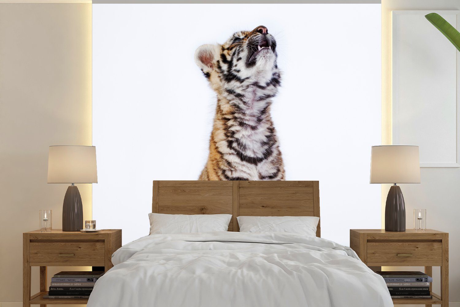 MuchoWow Fototapete Tiger - Jungtier - Weiß, Matt, bedruckt, (4 St), Vliestapete für Wohnzimmer Schlafzimmer Küche, Fototapete