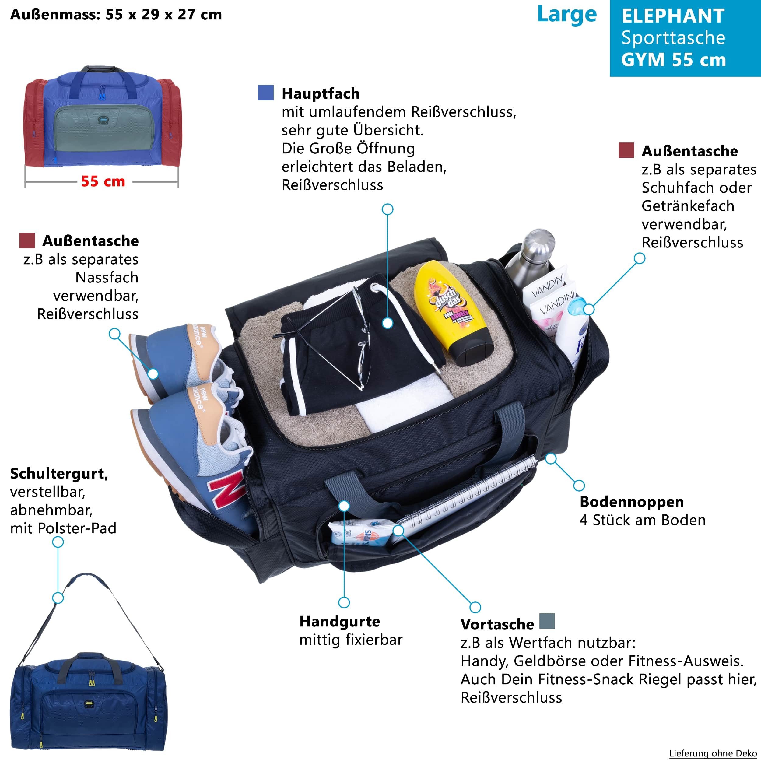 ELEPHANT Sporttasche groß Reisetasche Sport Tasche Trainer L 55 cm, 40 Liter Saunatasche Fußball Large Gym + Trinkflasche