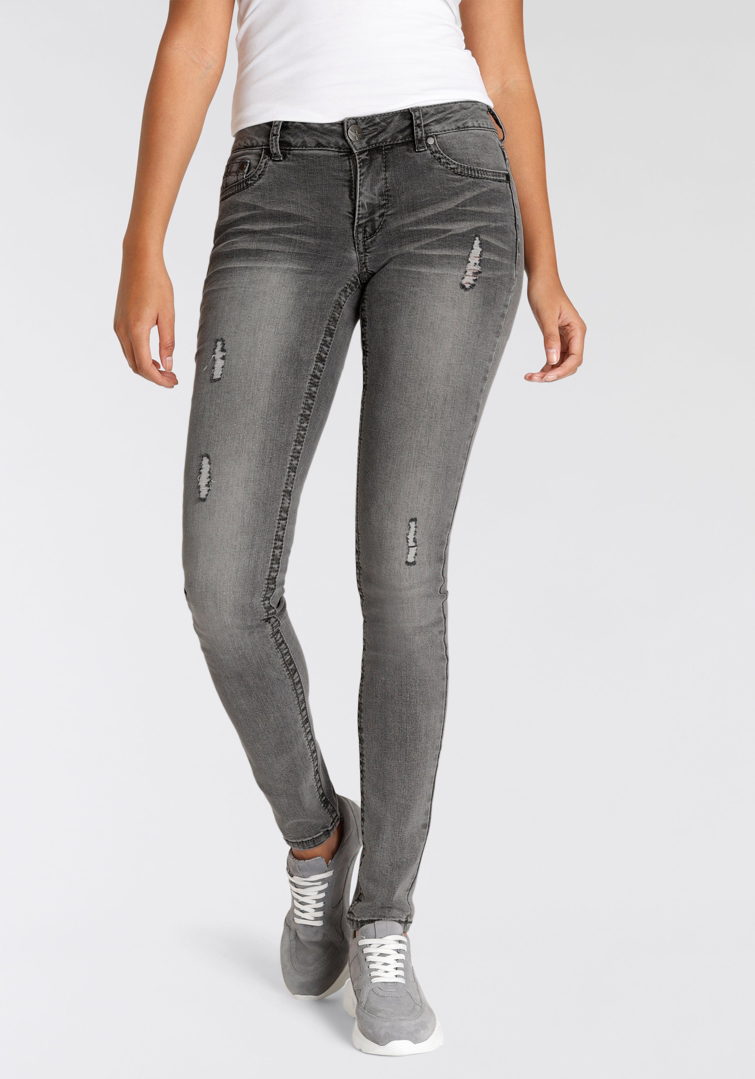 Arizona Skinny-fit-Jeans mit Kontrastnähten und Pattentaschen günstig online kaufen