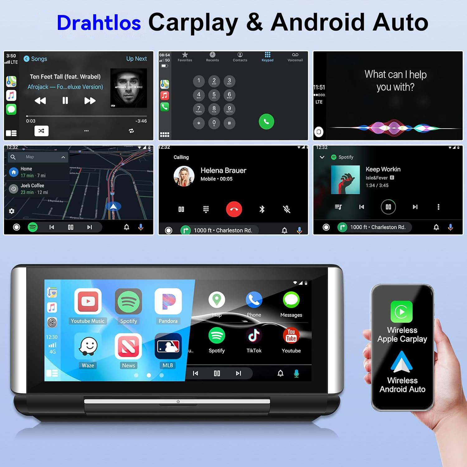 Hikity 6.86" Touchscreen 180° drehbarer Bildschirm mit GPS 4K Frontkamera Navigationsgerät (weltweit, Mirror Link Airplay BT/AUX/FM)