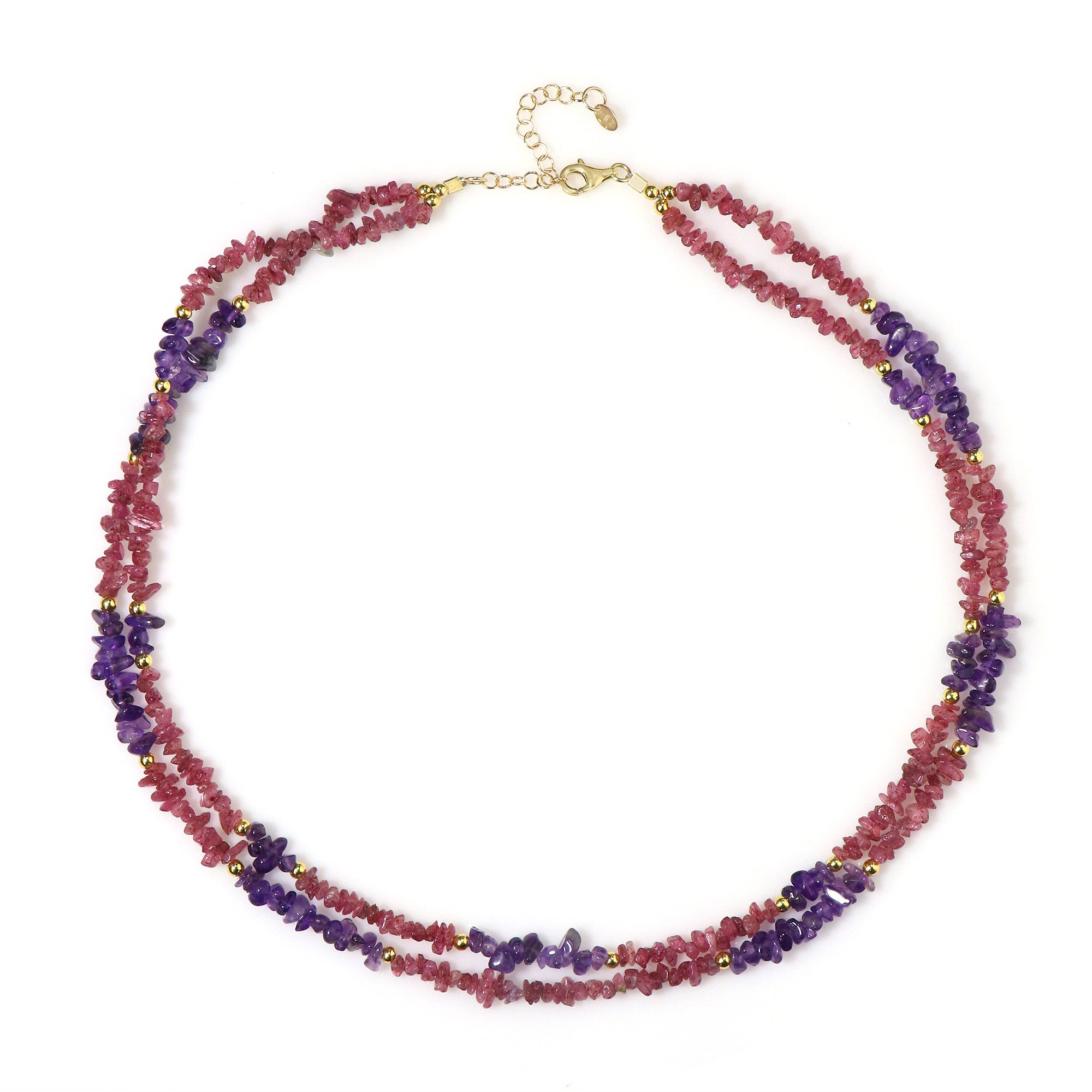 Silberkette Amethyst & Turmalin Goldplattierte Silber-Halskette