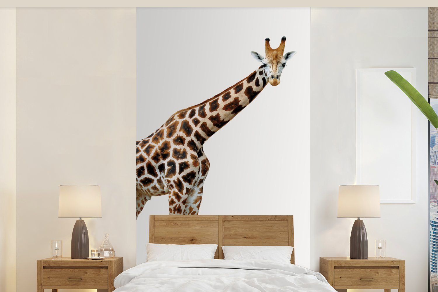 Fototapete Matt, Kinder Mädchen, - Giraffe Schlafzimmer Wohnzimmer für bedruckt, Fototapete Junge MuchoWow - Hintergrund Vliestapete (2 - St), Weißer Tiere Küche, - -