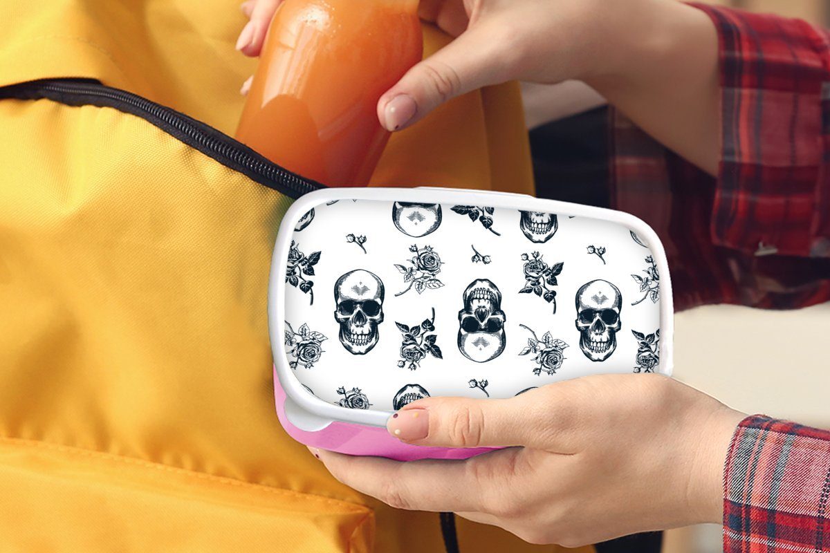Kunststoff Totenkopf Lunchbox Snackbox, Teens Brotbox (2-tlg), - rosa Kinder, MuchoWow - Erwachsene, Mädchen, für Muster, Kunststoff, Brotdose