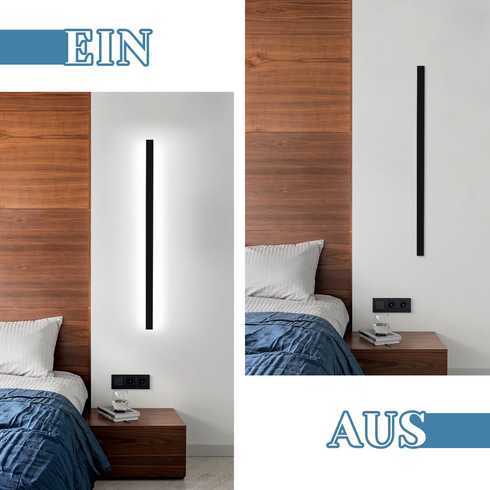 Nettlife LED Wandleuchte innen Schwarz 100cm 3000/6500K Flur Up Down Wandbeleuchtung, LED fest integriert, Kaltweiß, Flur Wohnzimmer Bett Treppenhaus Kinderzimm – Bild 3 von 5