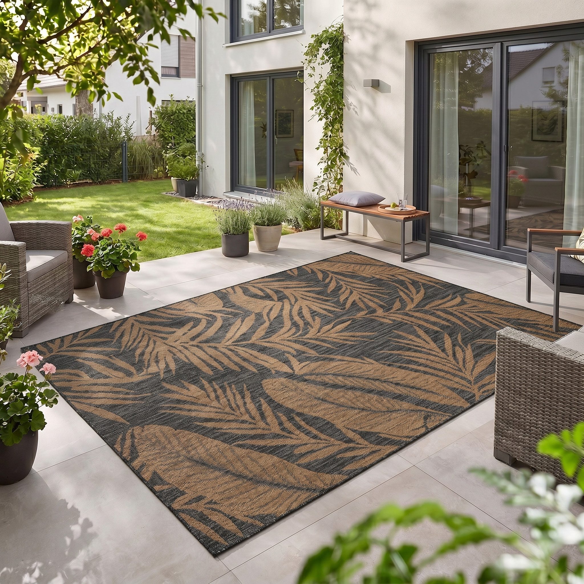 Teppium Teppich Botanisch, Rechteck, Höhe: 3 mm, Teppich Wetterfest Waschbar Balkon, Garten, Terrasse und Küchenteppich