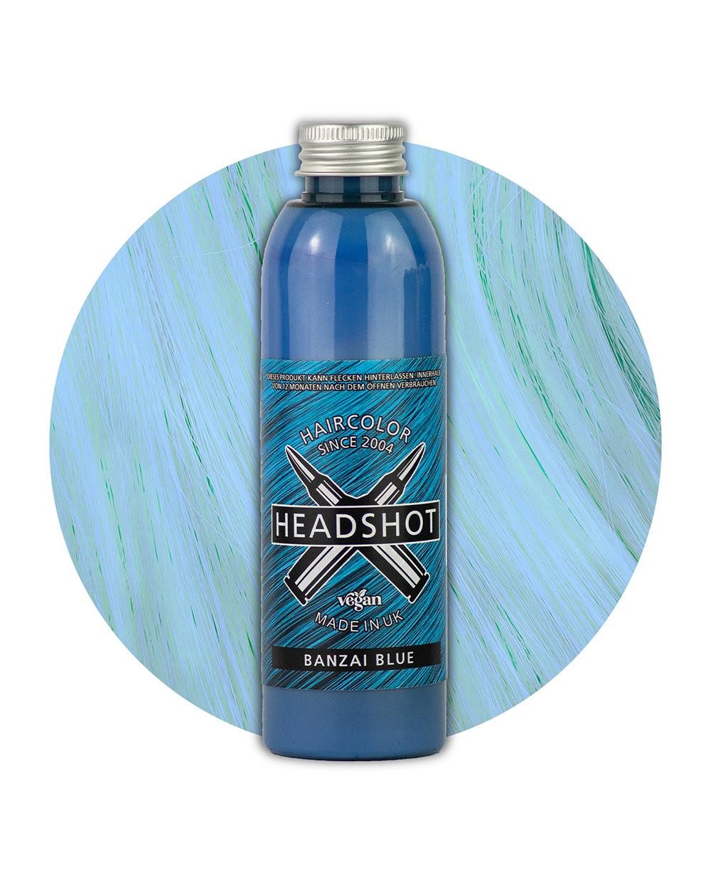 Haartönung Headshot Haartönung vegane Haarfarbe Banzai Blue (150 ml), Packung, Chemikalien