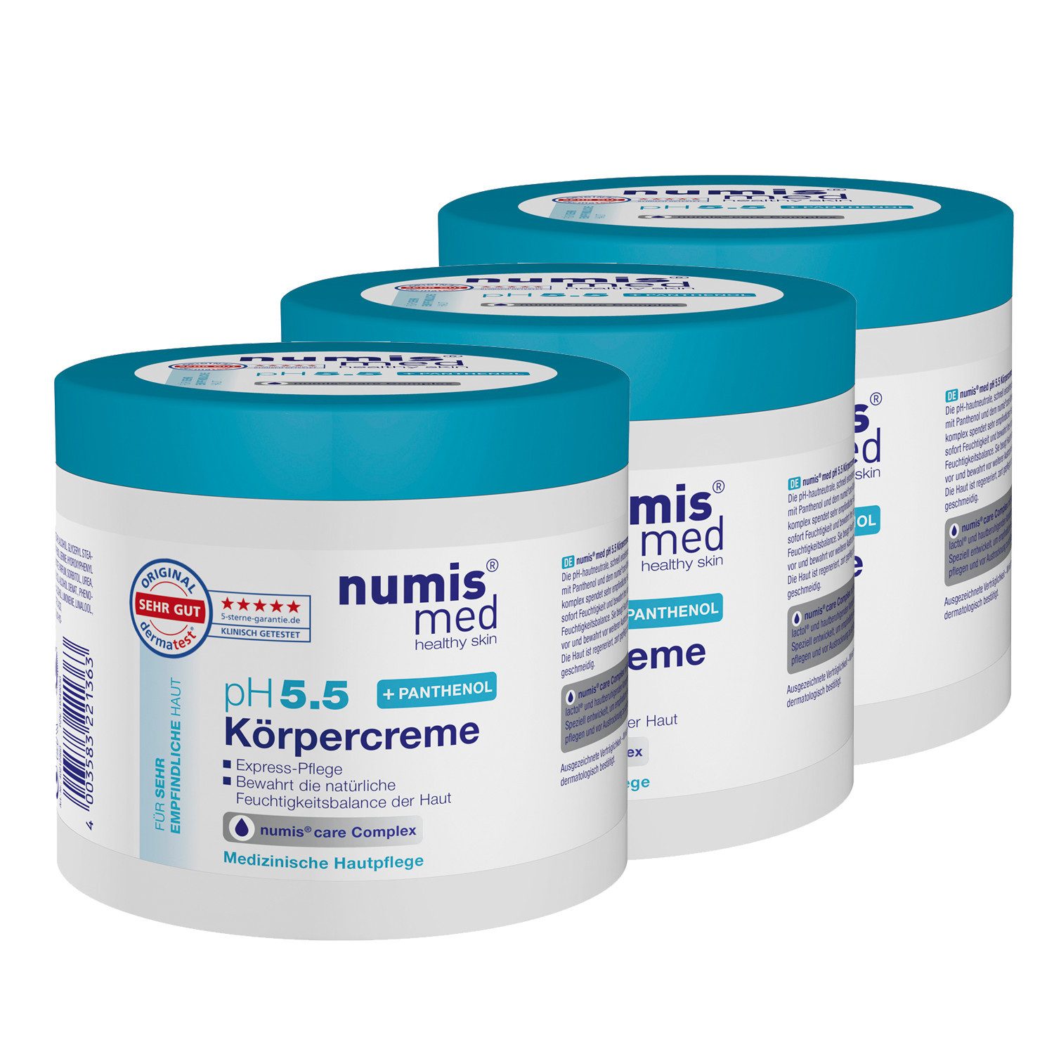 numis med Körperbutter Panthenol Creme 1200 ml, empfindliche Haut - Körpercreme pH 5.5, 3-tlg.