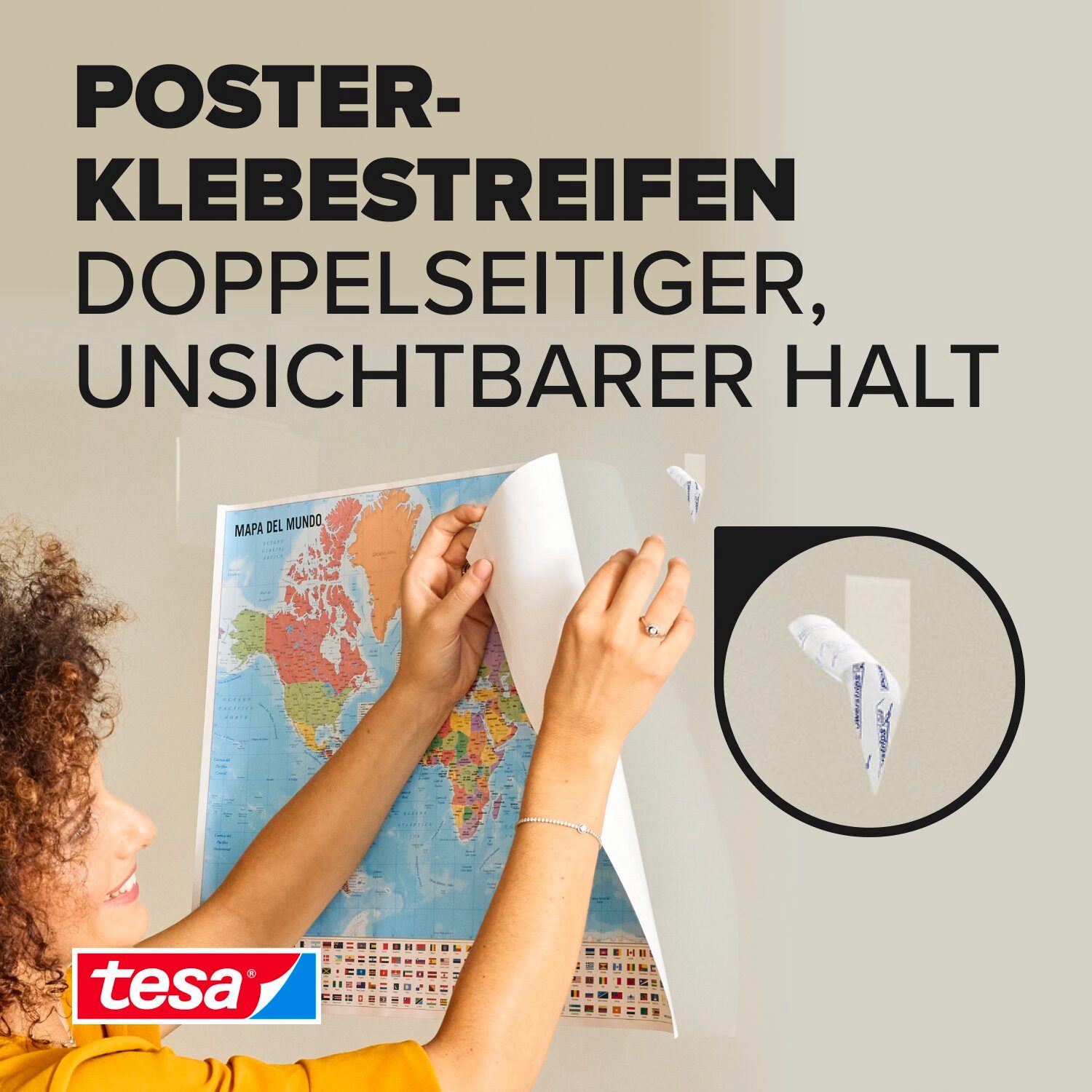 tesa Klebehaken POWERSTRIPS Poster Doppelseitige Klebestreifen, (Packung, 20-St., 20 Stck), Stripes weiß - kleben statt bohren