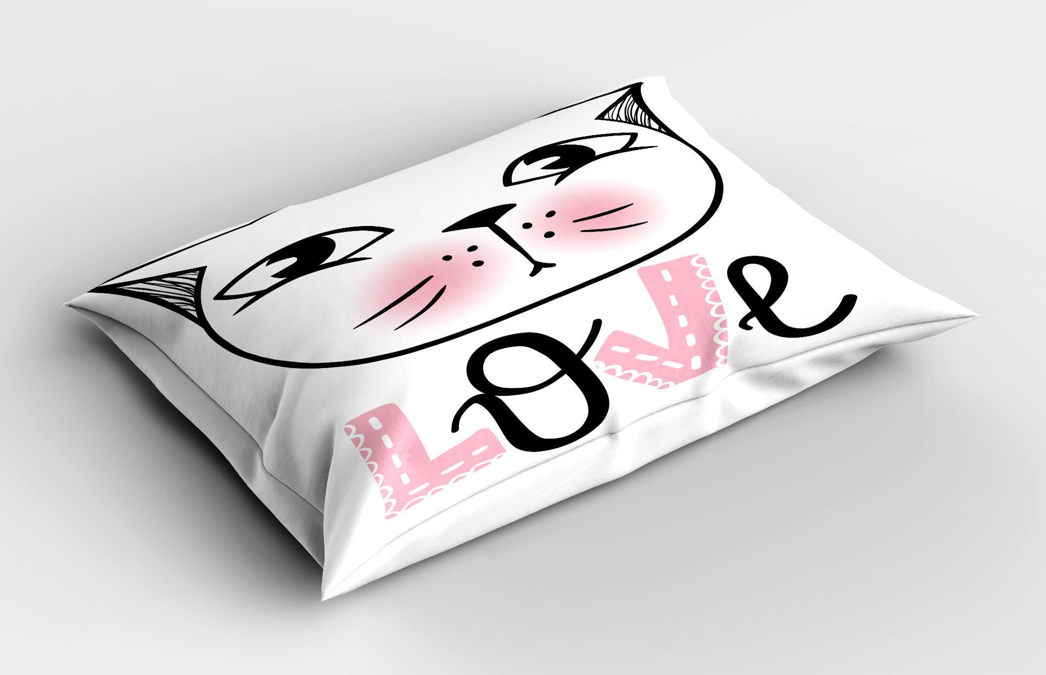 Kissenbezüge Dekorativer Queen Size Gedruckter Kopfkissenbezug, Abakuhaus (1 Stück), Süße Katze Kitten Gesicht und Liebe Typografie