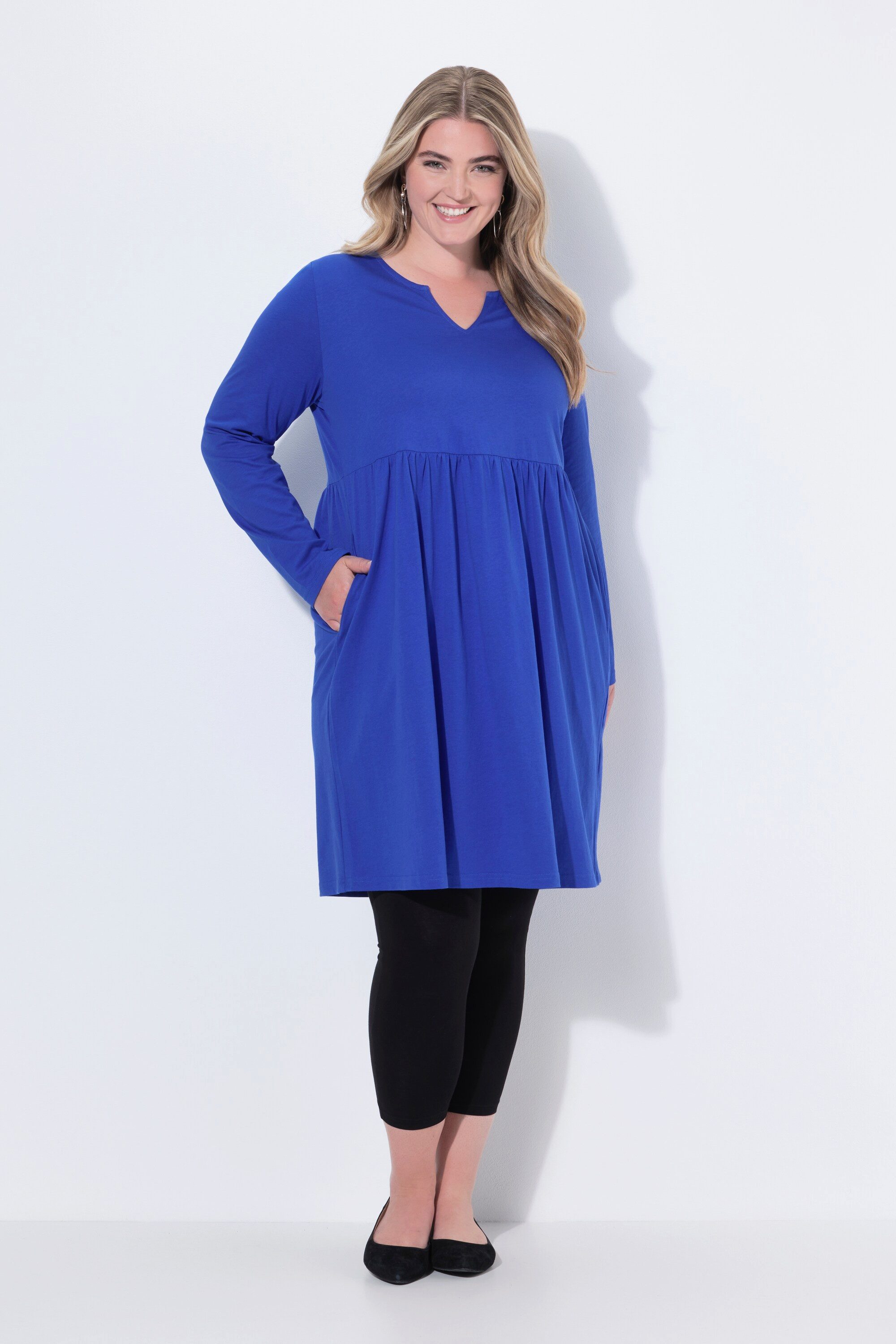 Midikleid Jerseykleid A-Linie Tunika-Ausschnitt Langarm
