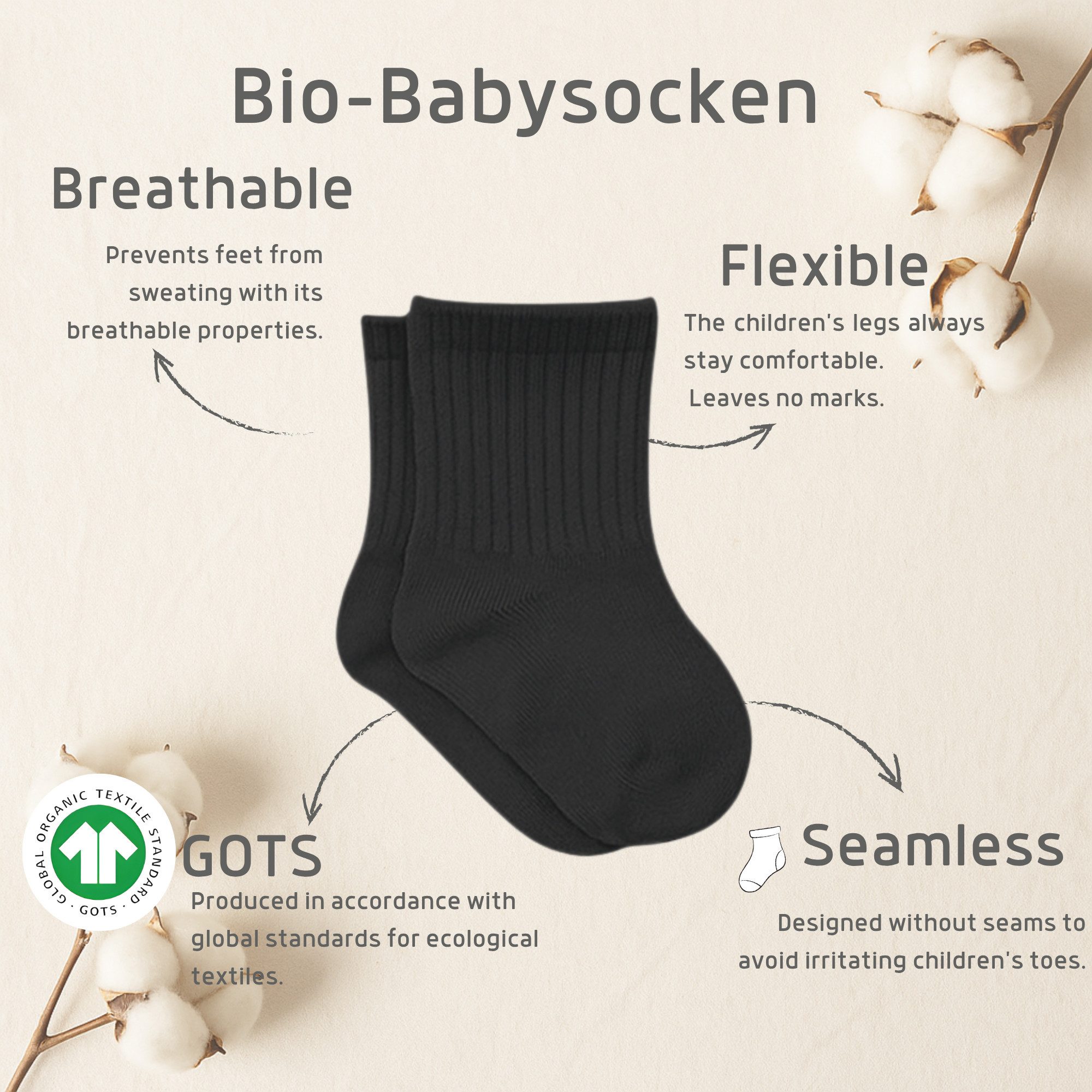 bistyle Socken für Babys Neugeborene Babysocken Jungen Mädchen Kurzsocken (Set, 6-Paar, 6er-Pack) gerippt Bio-Baumwolle GOTS zertifiziert 0-6 Monate bis 2-3 Jahre