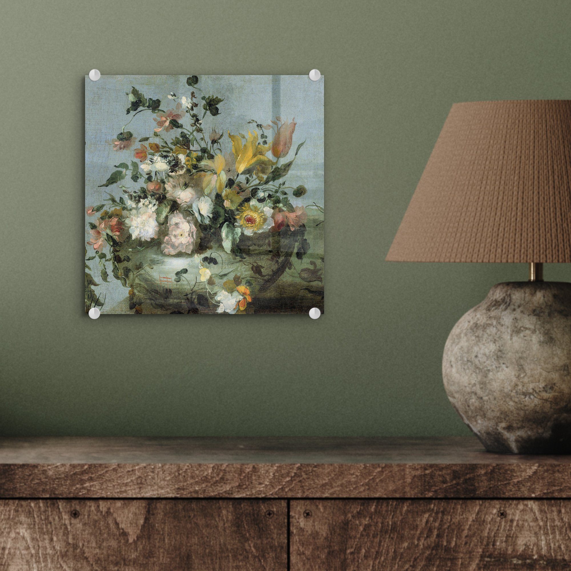 - Wandbild Wanddekoration - Bilder Acrylglasbild - St), auf Meister Glas bunt - auf - Foto Barock, Alte Blumen Glasbilder Glas (1 MuchoWow