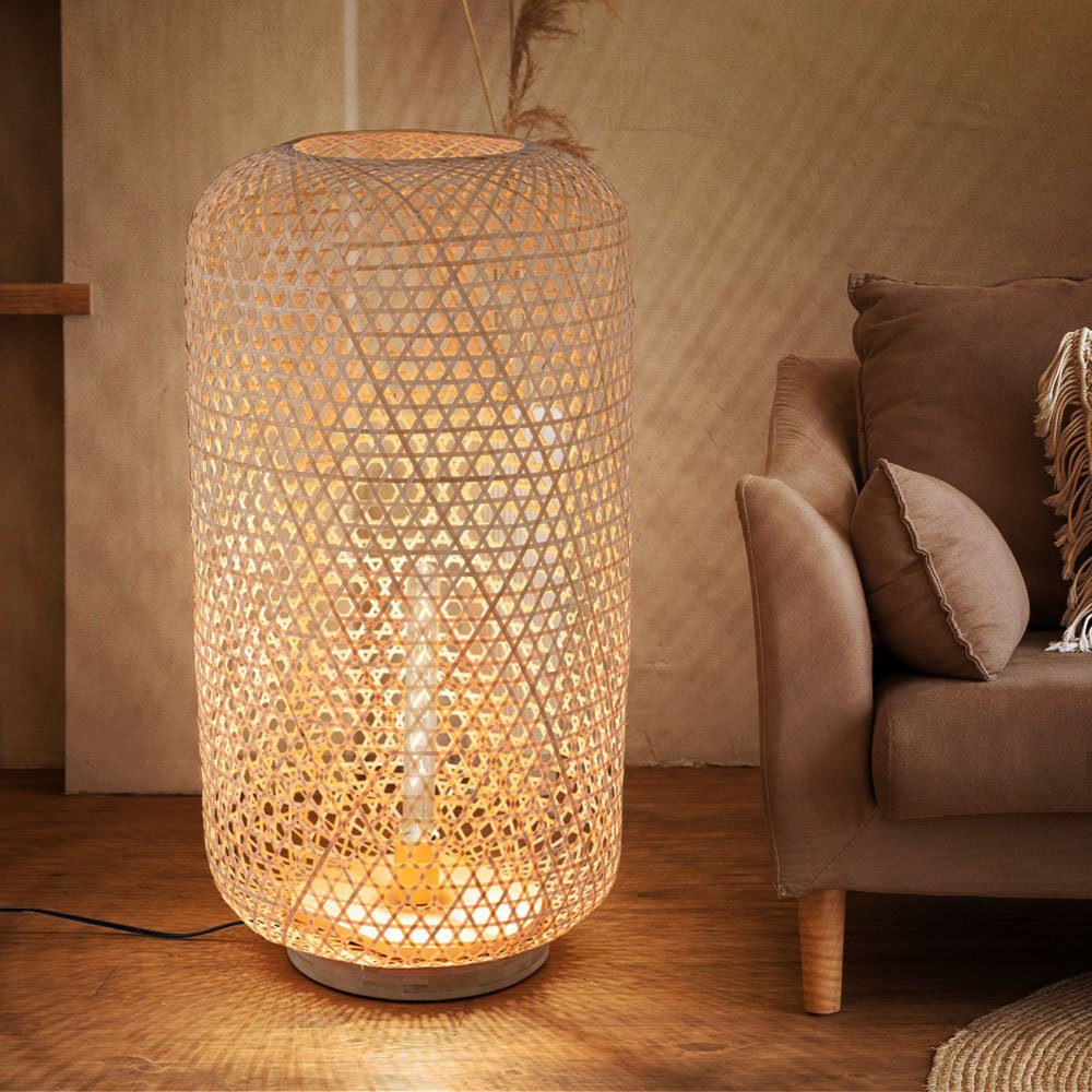 etc-shop LED Stehlampe, Zimmer Steh Wohn Warmweiß, inklusive, Beleuchtung Geflecht FILAMENT Ess Lampe Bambus Leuchtmittel Design