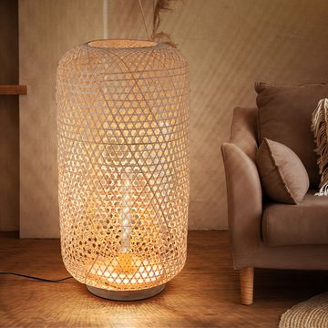 etc-shop Dekolicht, Leuchtmittel nicht inklusive, Stehlampe Schlafzimmerleuchte Bambus Schirm Natur Boho-Stil H 77 cm