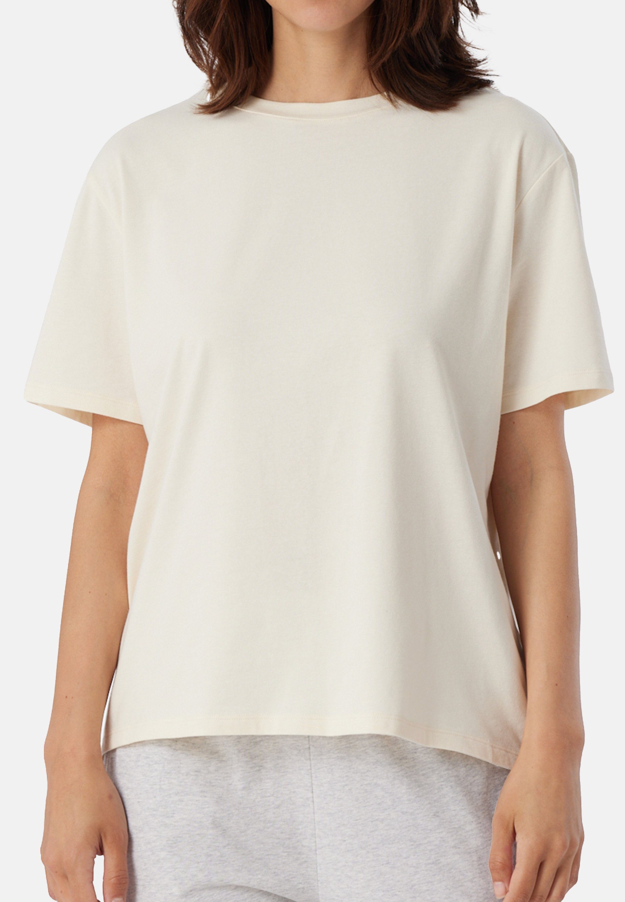 Schiesser Pyjamaoberteil Mix Relax Cotton & Baumwolle Creme Schlafanzug - Shirt (1-tlg) Organic - kurzarm