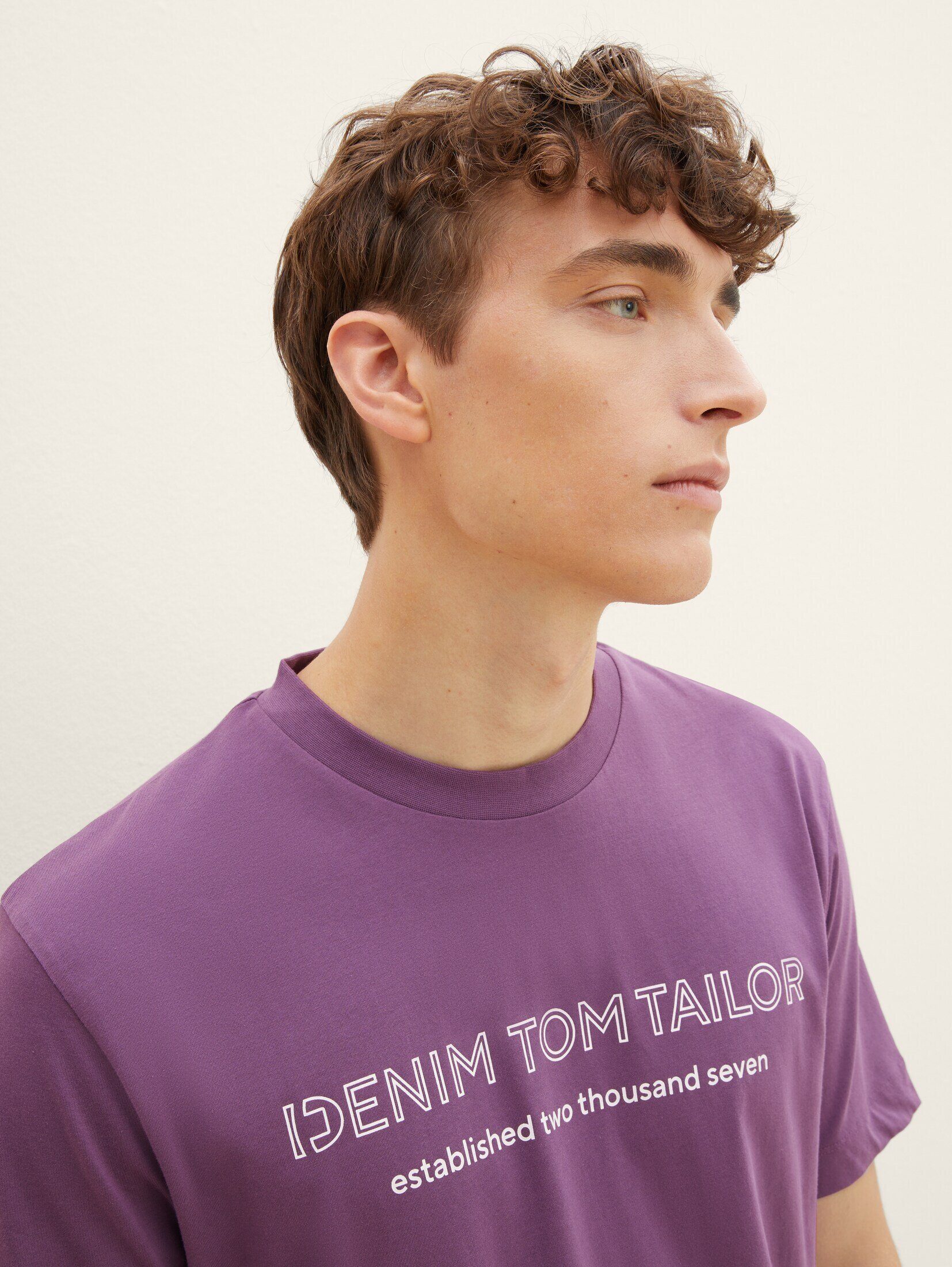 grape Denim TOM dusty T-Shirt T-Shirt Logoprint TAILOR mit