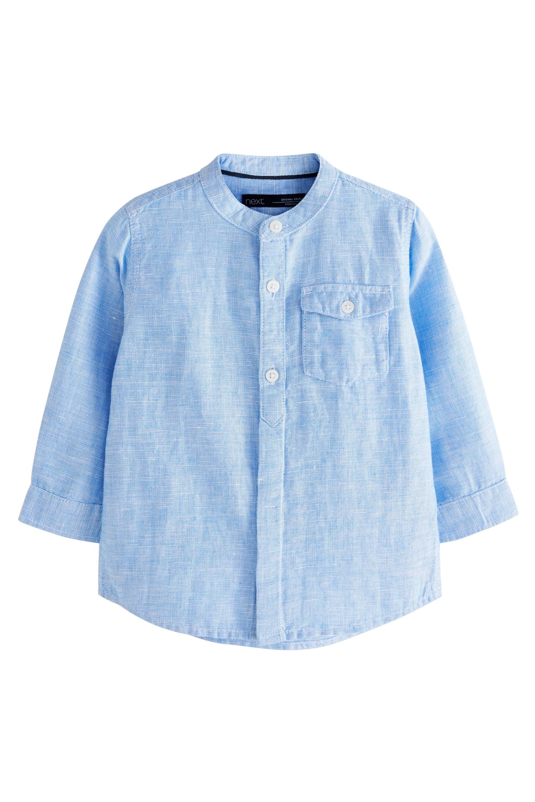Langarmhemd (1-tlg) Next Blue aus Langärmeliges Hemd Leinenmischgewebe