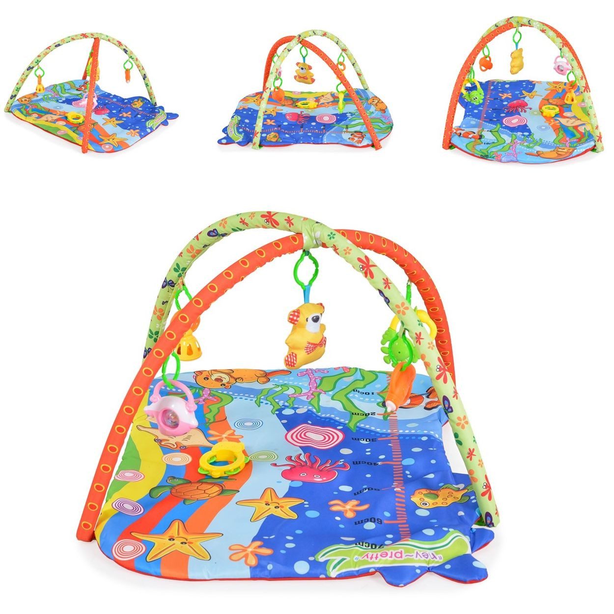 Moni Spielbogen Baby Like 143A, Unterwasserwelt, 5 Spielsachen, Wachstumsskala, Krabbeldecke