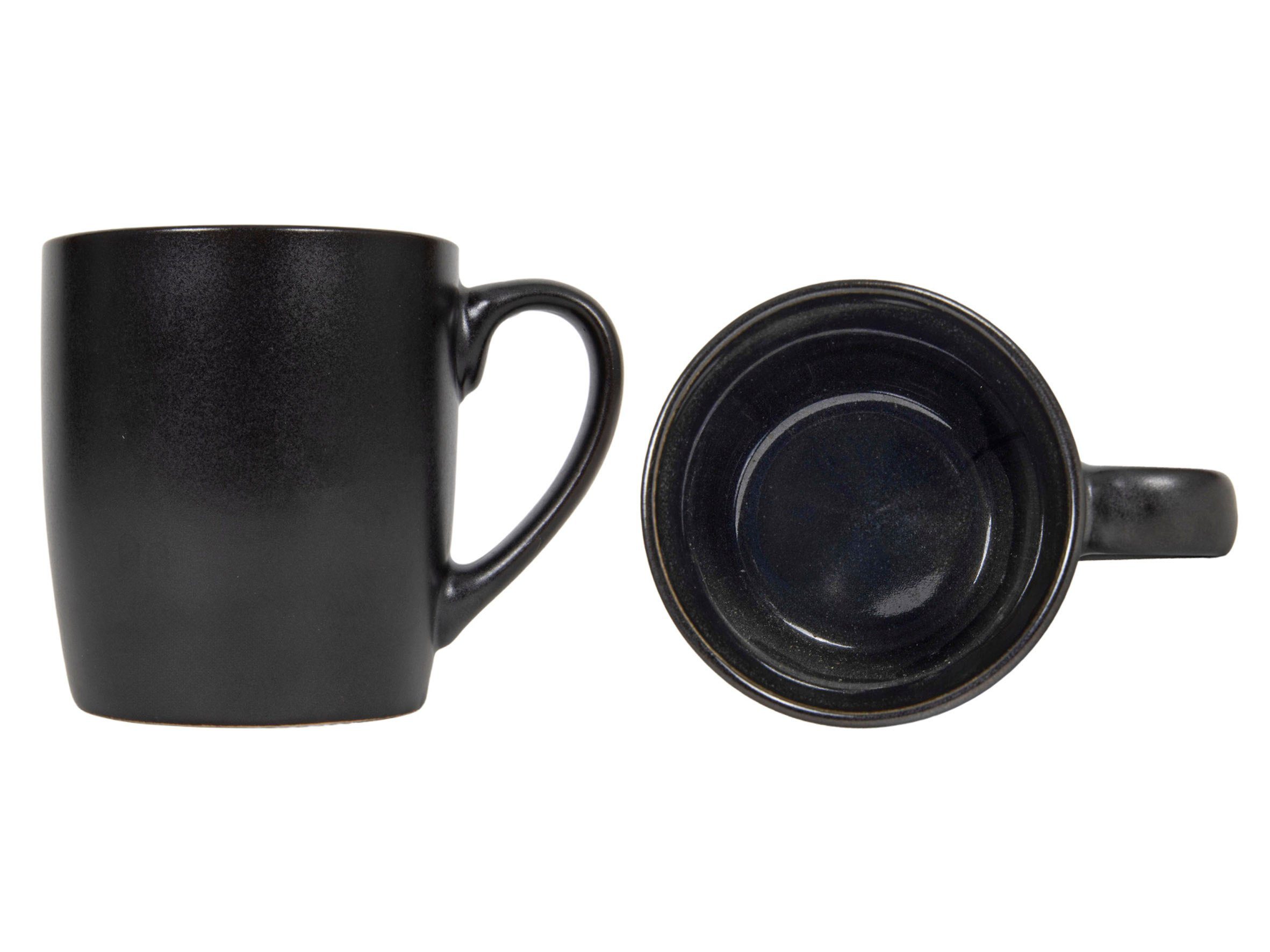 Spetebo Tasse Kaffeebecher schwarz metallic 350 ml, 6-tlg., Porzellan, Kaffeetasse Teetasse mit Henkel spülmaschinenfest