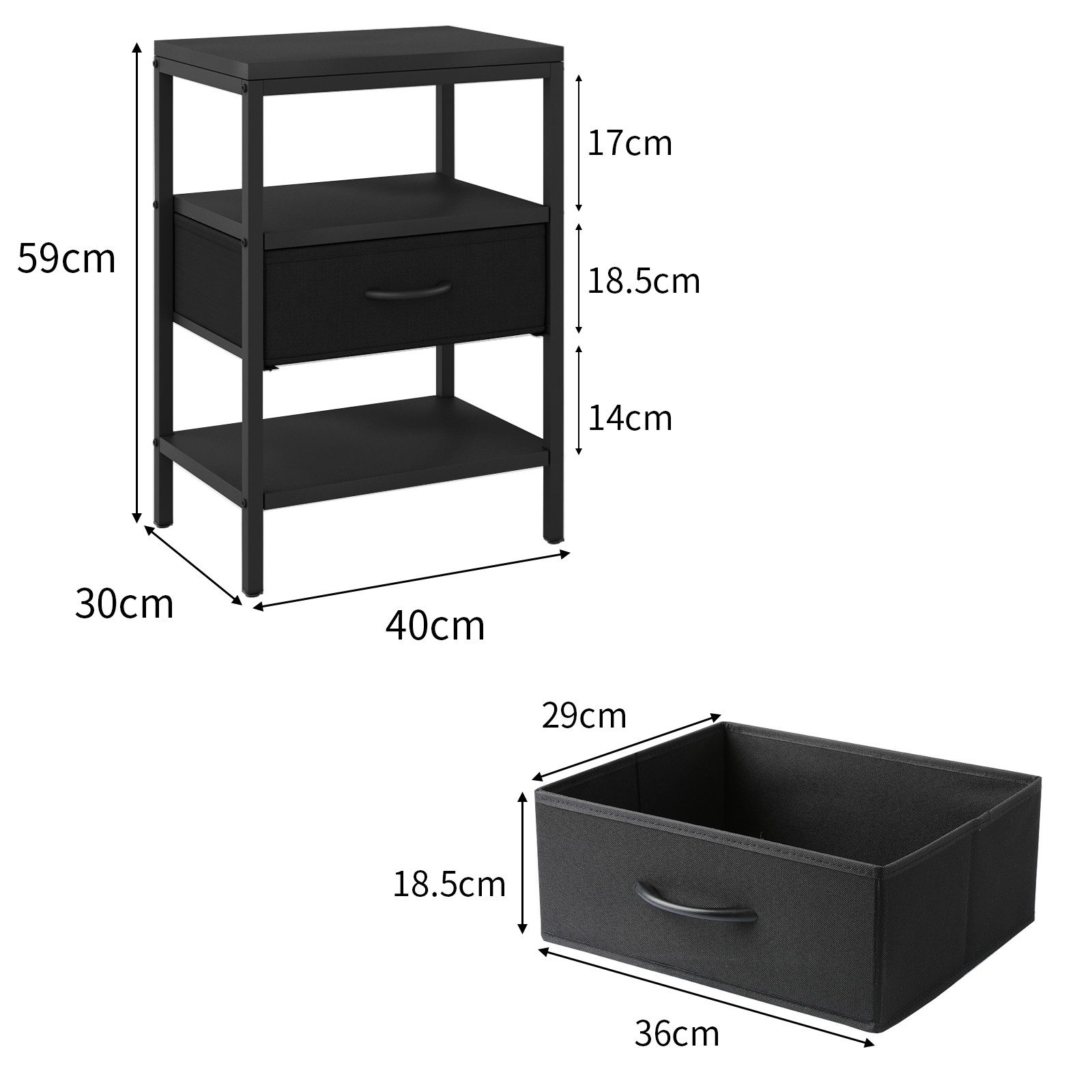 VOWNER Nachttisch 2er Set, Nachttisch mit Metallrahmen und 1 großer Stoffsc günstig online kaufen