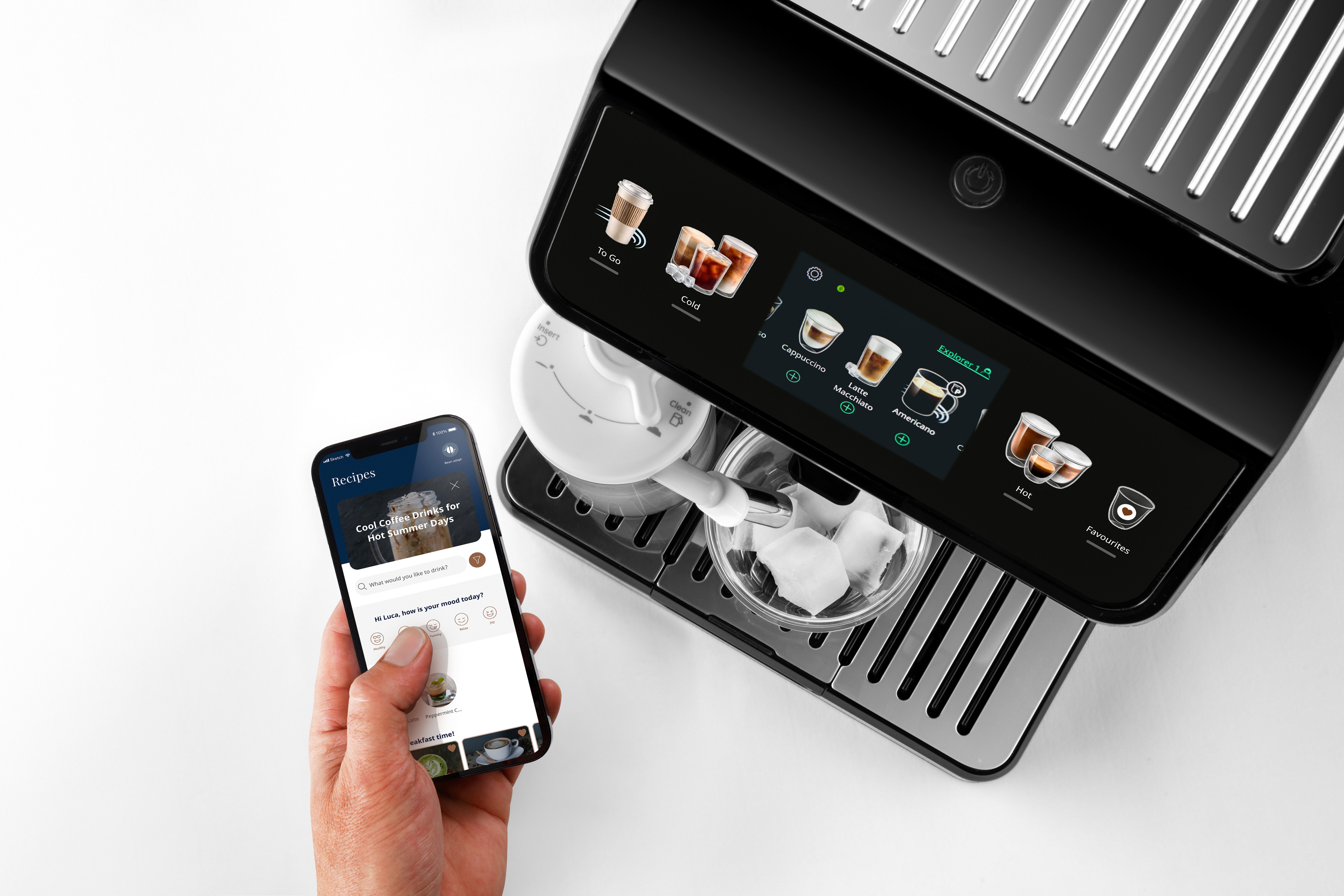De'Longhi Kaffeevollautomat Eletta Explore ECAM450.55.S - 40 Rezepte, heißer & kalter Milchschaum, 3,5" Touch-Display, herausnehmbare Brühgruppe, einstellbarer  – Bild 5 von 5