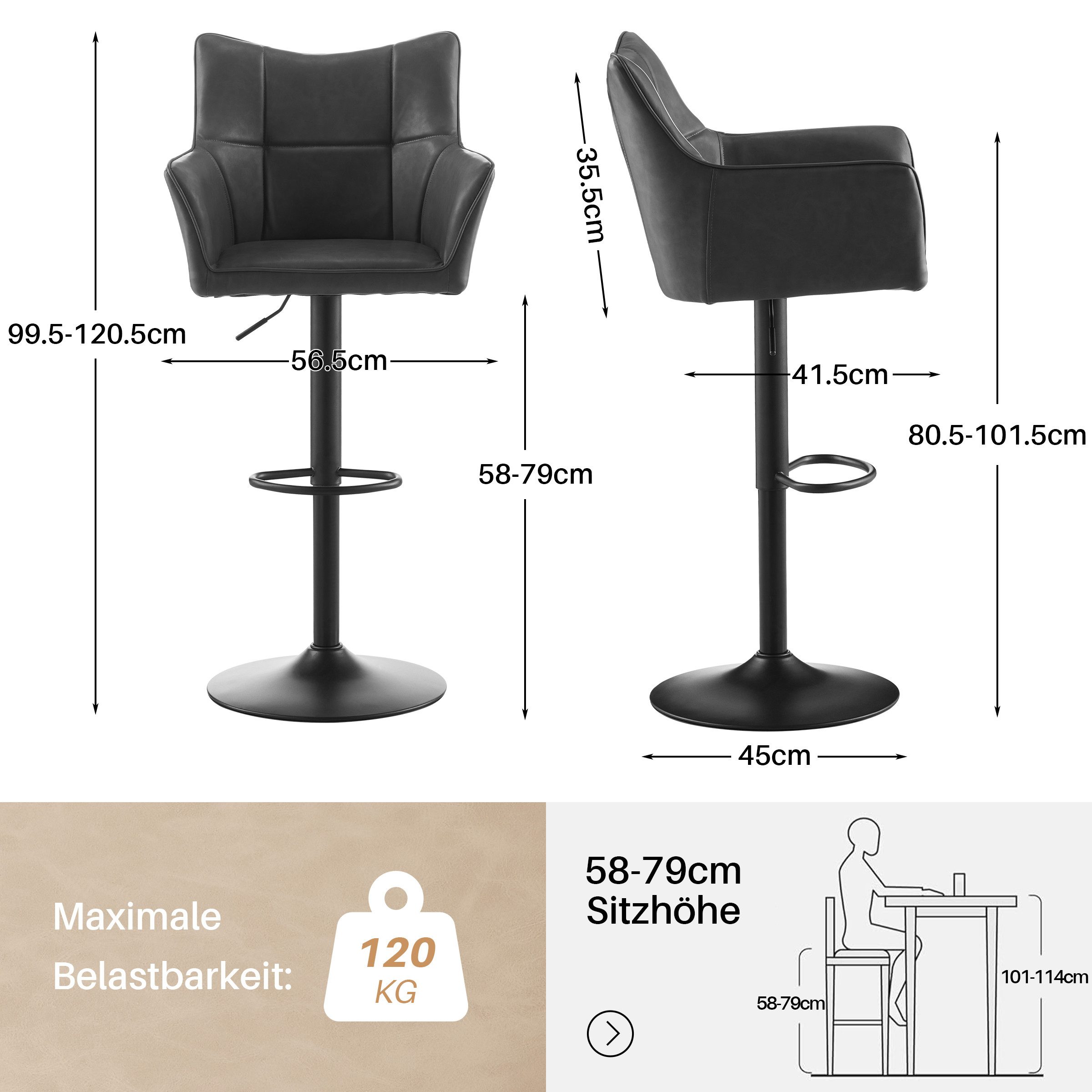 Ofcasa Barhocker 360° Drehbar gepolstert Tresenhocker günstig online kaufen