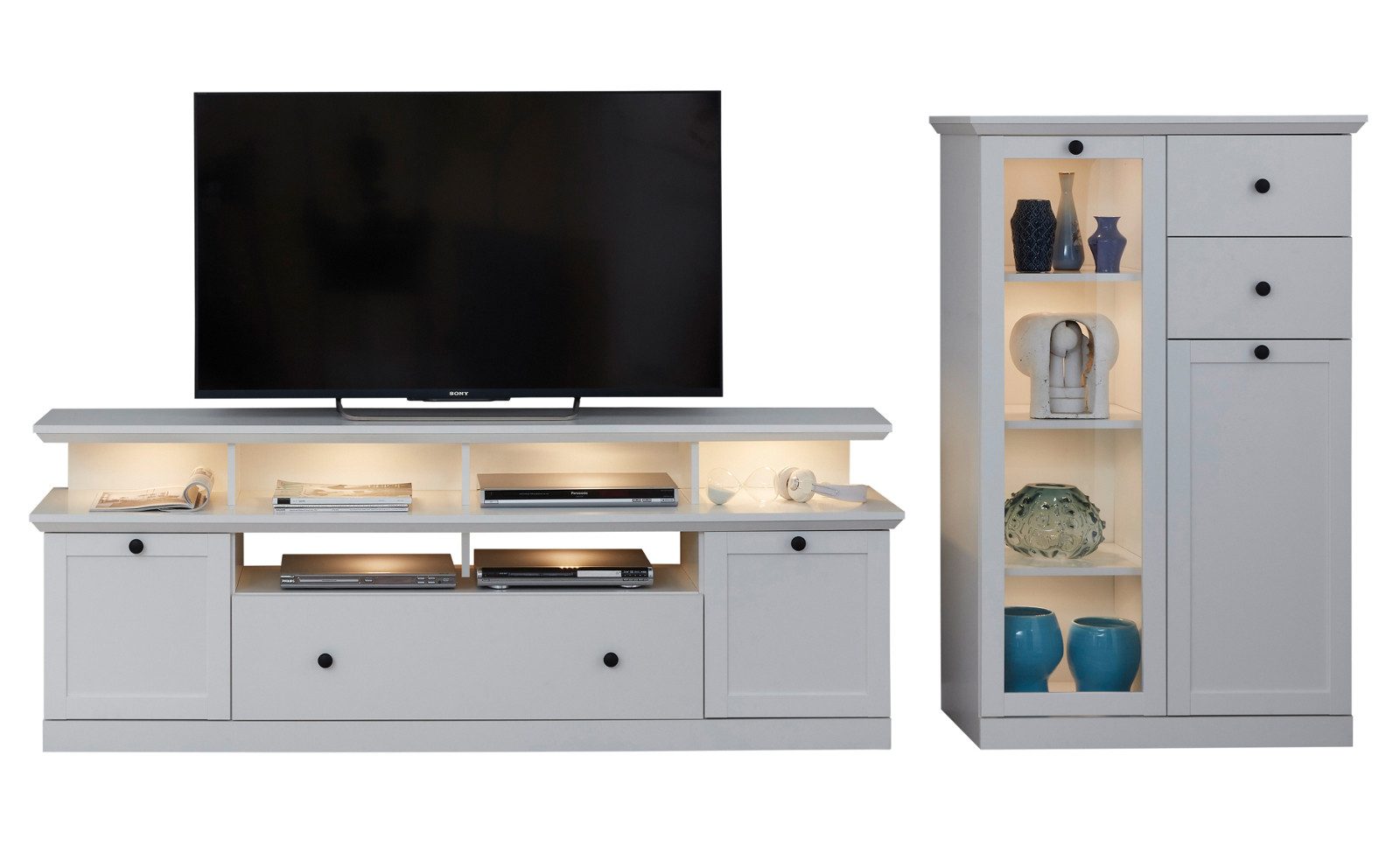 trendteam Wohnwand Baxter, (Set mit Highboard und Lowboard), Weiß matt Landhaus