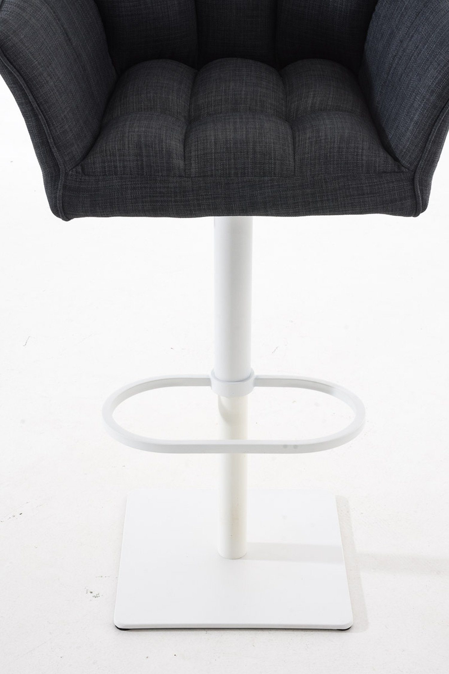 Sitzfläche: Metall Barhocker Stoff Rückenlehne 360° Fußstütze - weiß Theke für Damaso Dunkelgrau Gestell TPFLiving Hocker - Küche), - & drehbar und (mit