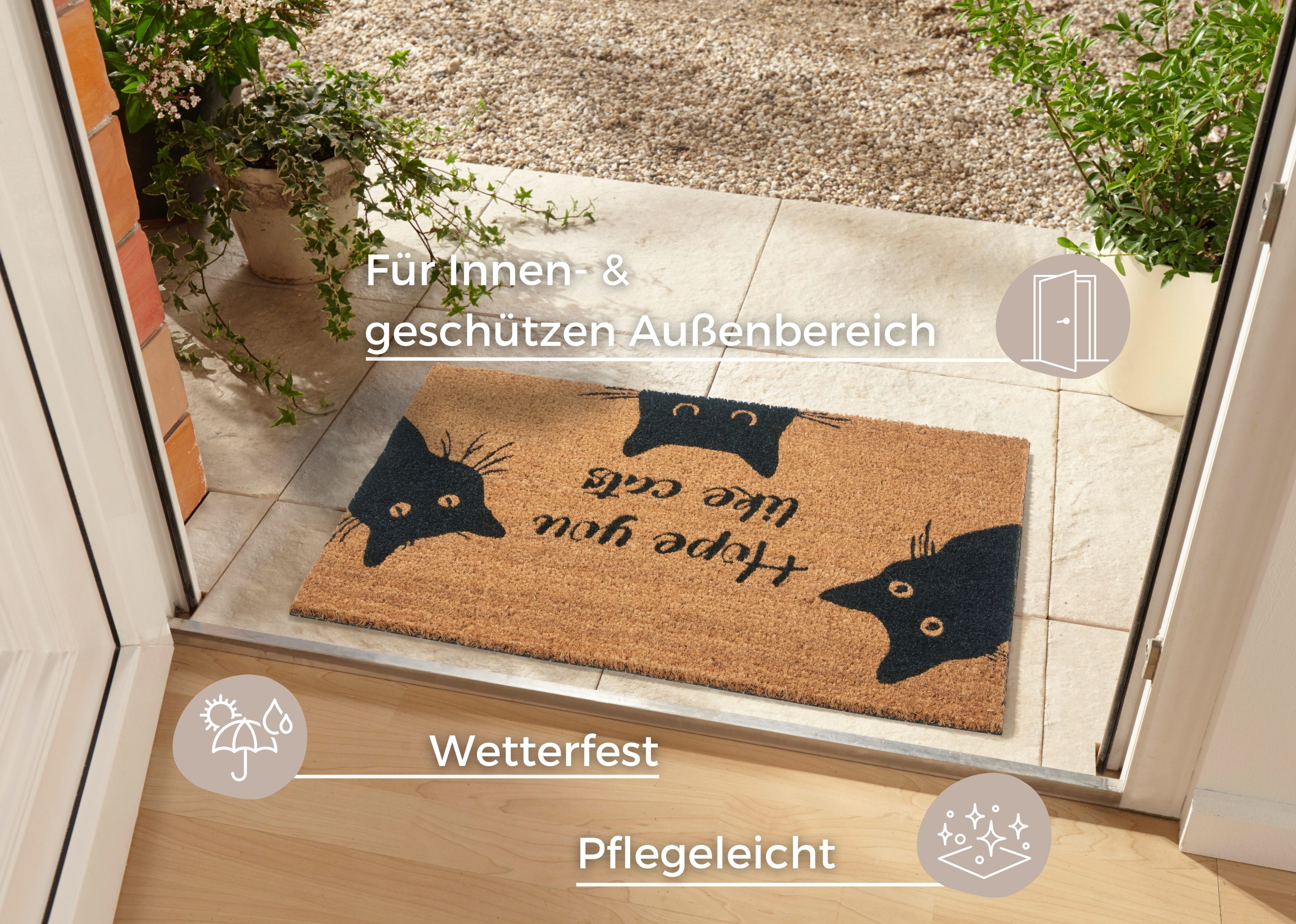 HANSE Home Fußmatte Mix Mats Kokos Cat Fan, Türmatte, rechteckig, Höhe: 15 mm, Kokos, Schmutzfangmatte, Outdoor, Rutschfest, Innen, Kokosmatte, Flur