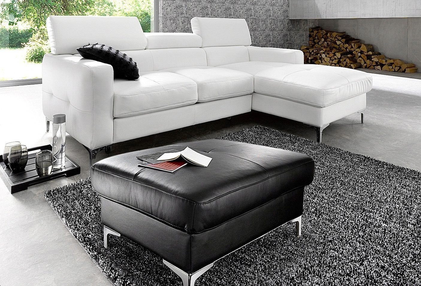 COTTA Polstergarnitur Sammy L-Form, (Set), Set bestehend aus: Ecksofa mit Kopfteilverstellung & Hocker