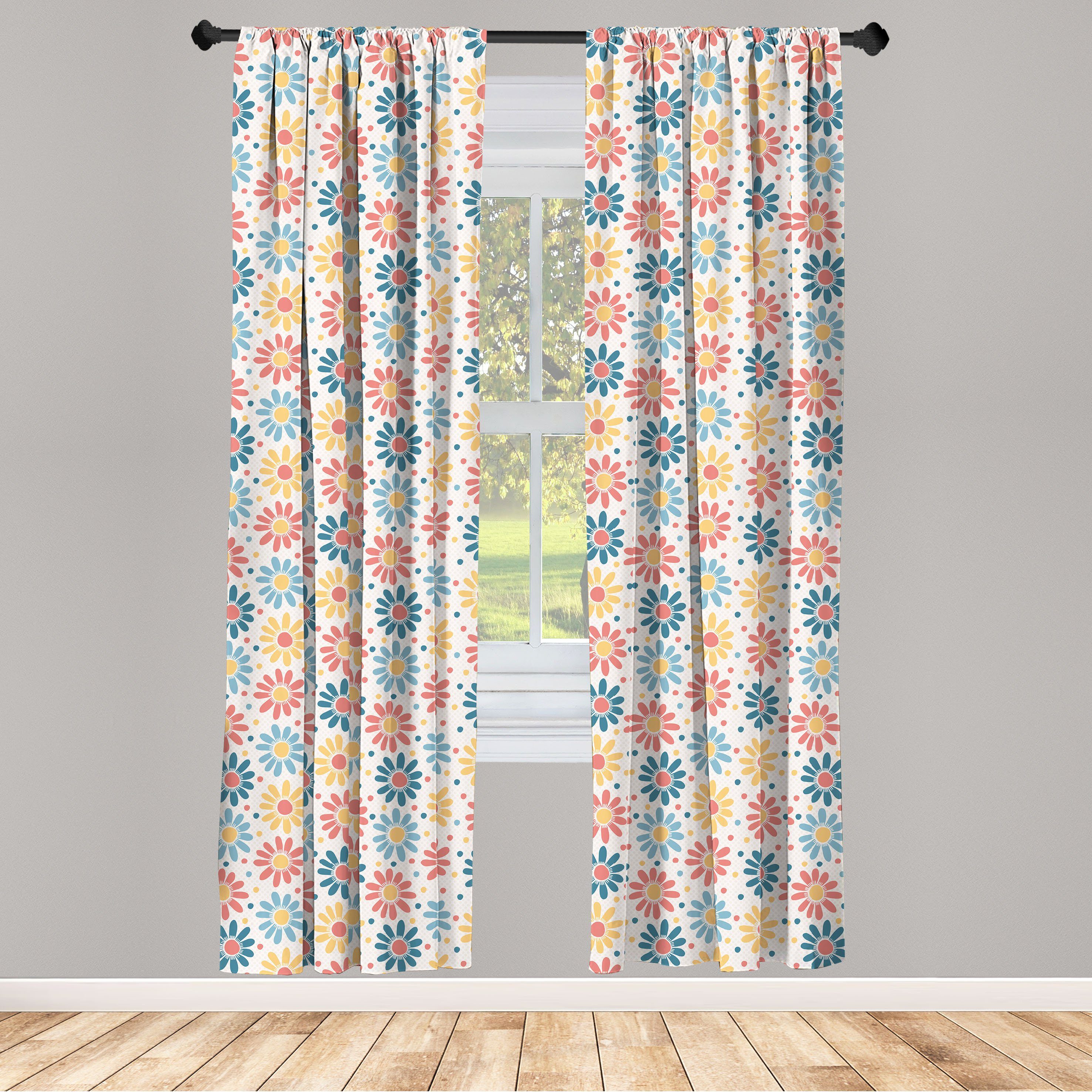 Gardine Vorhang für Wohnzimmer Schlafzimmer Dekor, Abakuhaus, Microfaser, Garten Pastell Aster Blütenblätter Cartoon