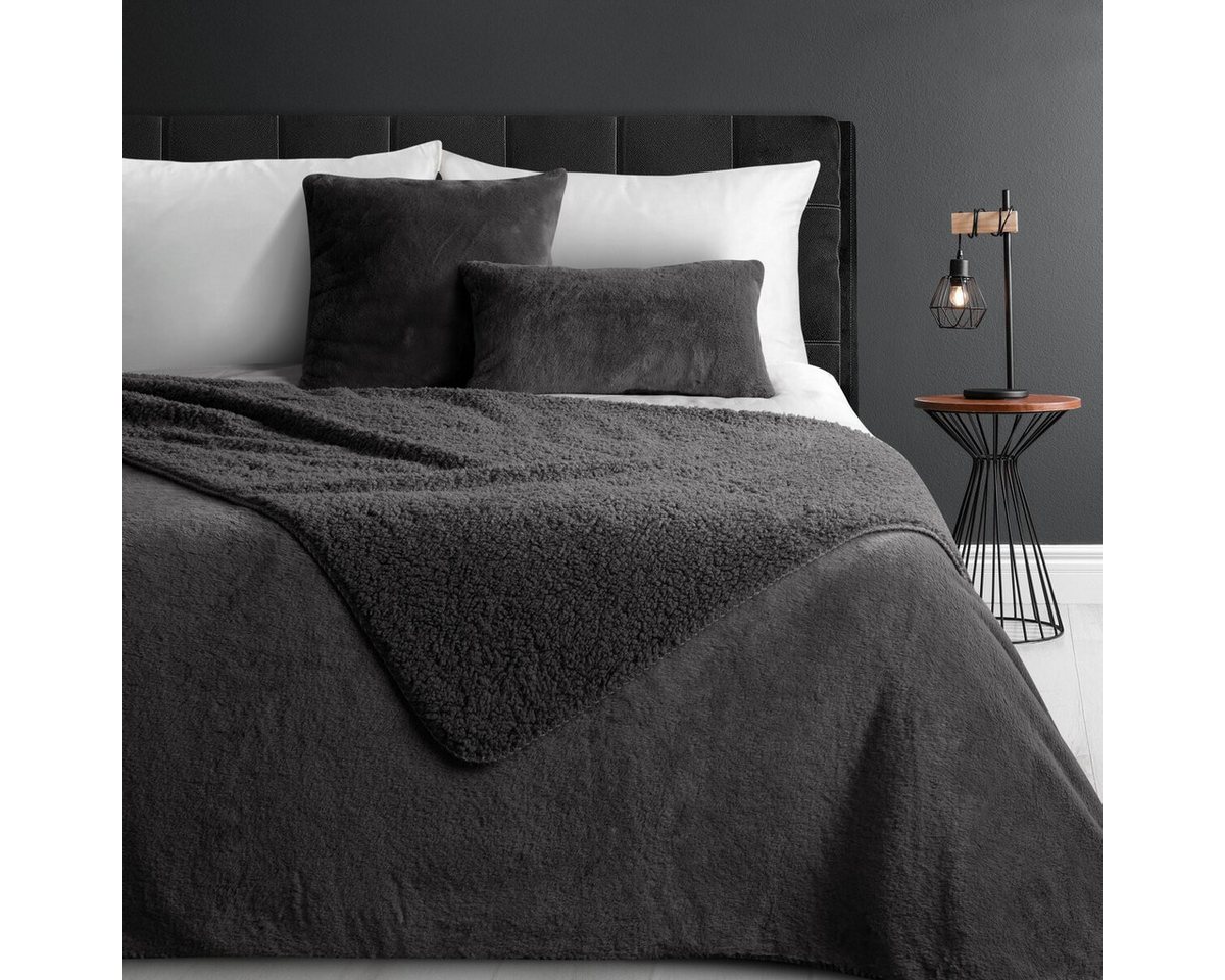 Eurofirany Tagesdecke Fellbettüberwurf NINA, Felloptik, eleganter Überwurf für Bett & Sofa beidseitig, kuschelweich