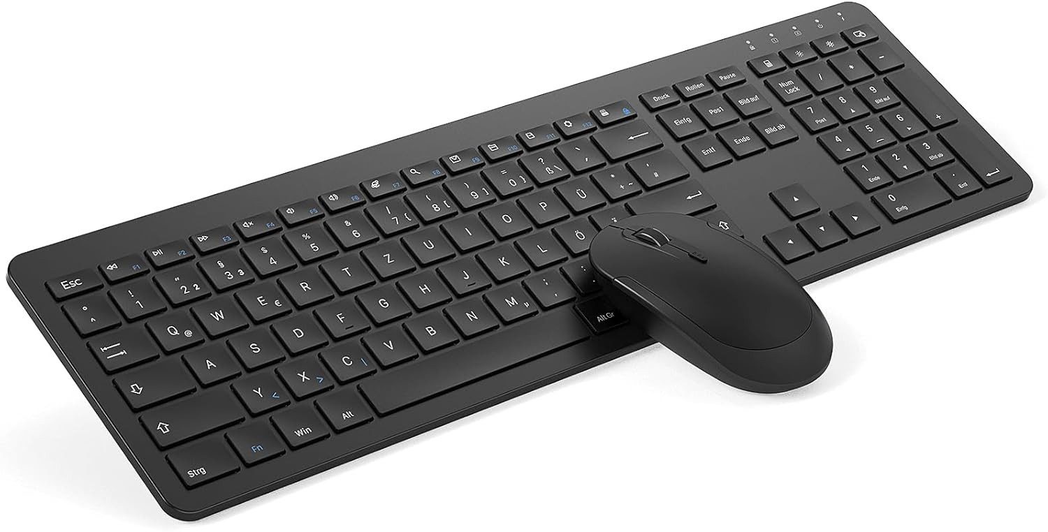 Seenda SK38-3 Ultra-Dünne Wiederaufladbare Funk Tastatur Maus Set Tastatur- und Maus-Set, (für PC/Laptop/Smart TV), Ergonomische Tastatur Kabellos mit Silikon Staubschutz