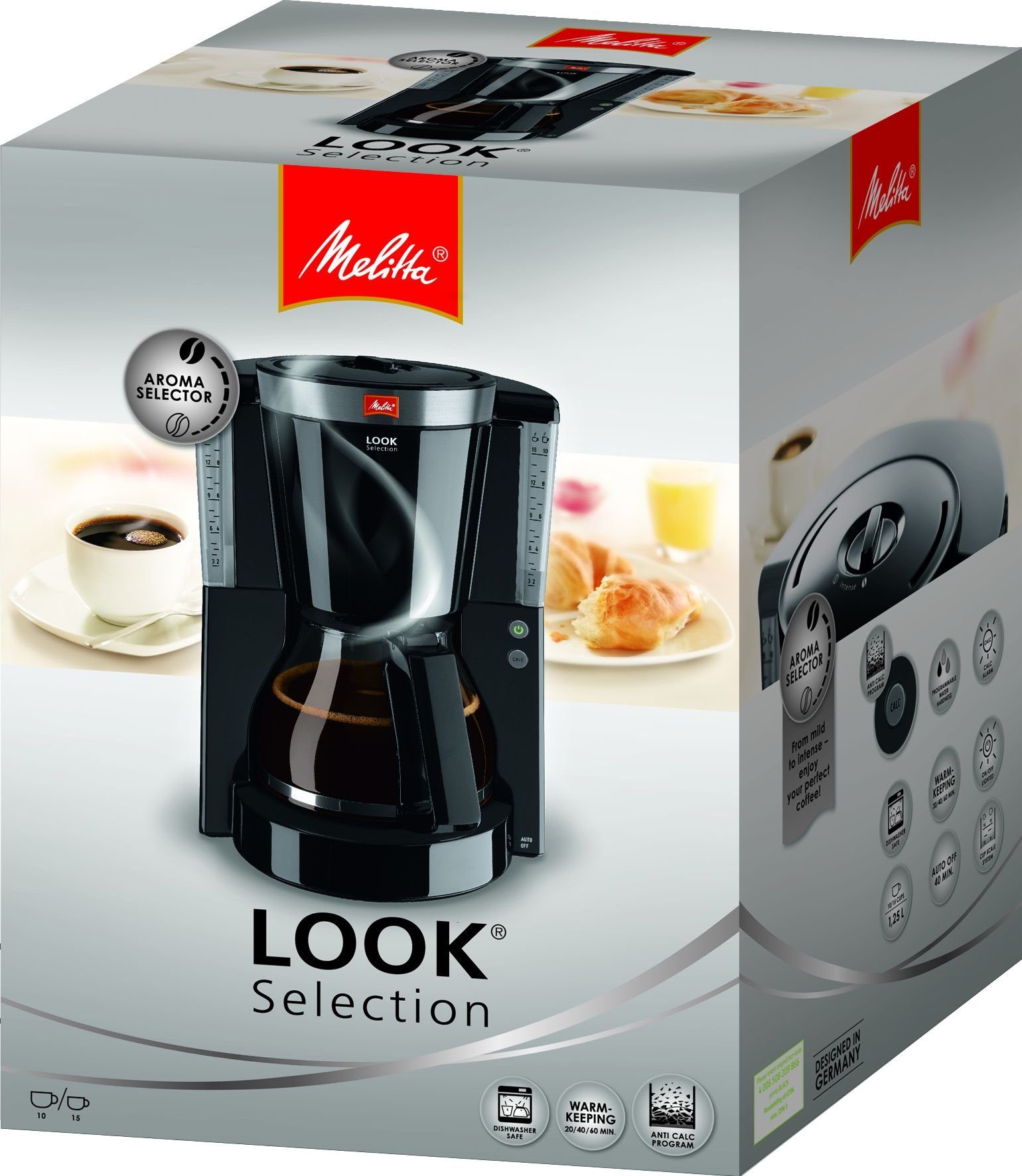 Melitta Filterkaffeemaschine Look Selection 1011-03 mit Tassen, schwarz 10 weiß Glaskanne