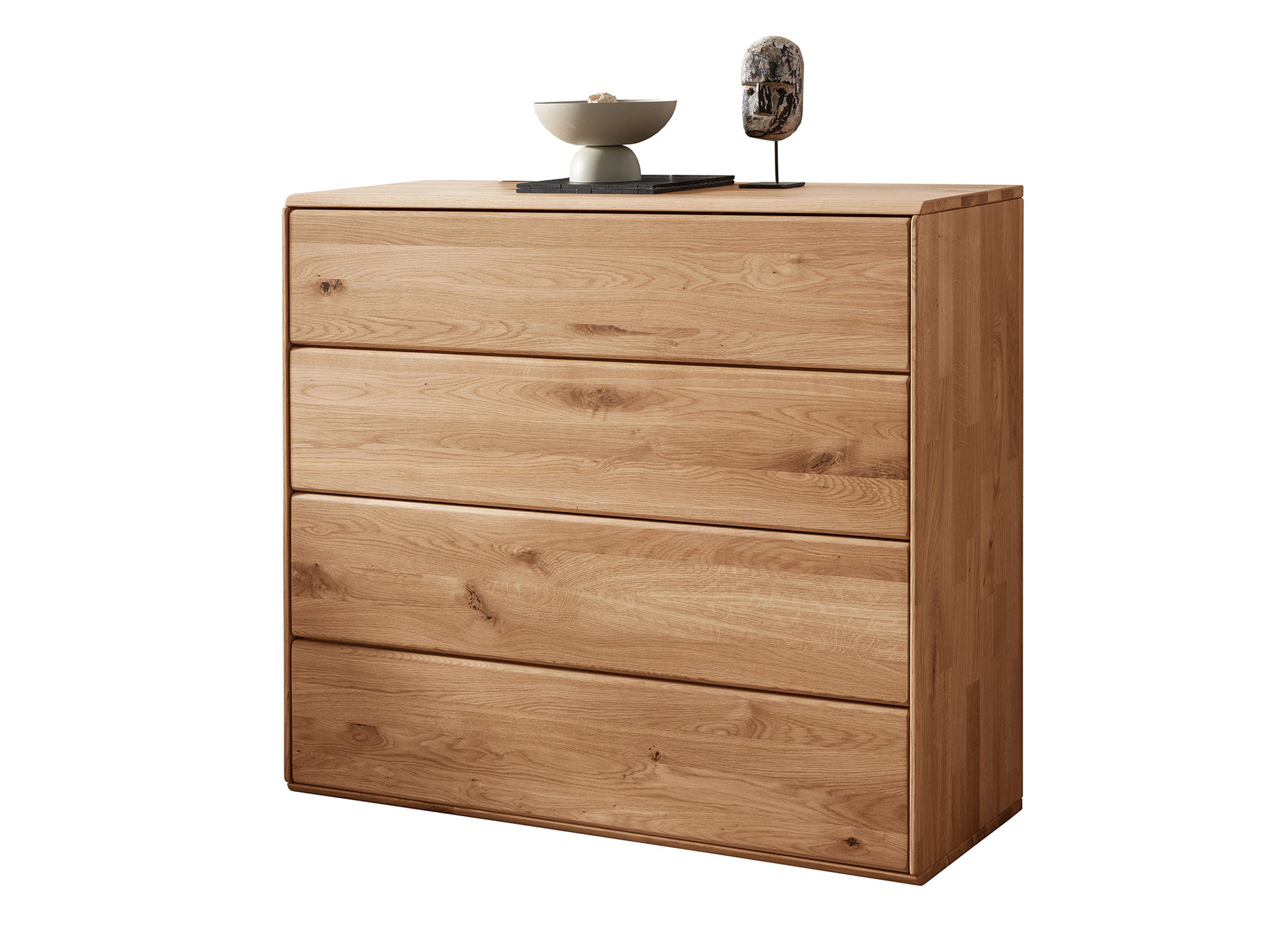 Massivart® Kommode 100 cm Breite 4 Schubladen Wildeiche massiv geölt »SKOV«, Massivholz · griffloses Design · Tip-on-Funktion · viel Stauraum